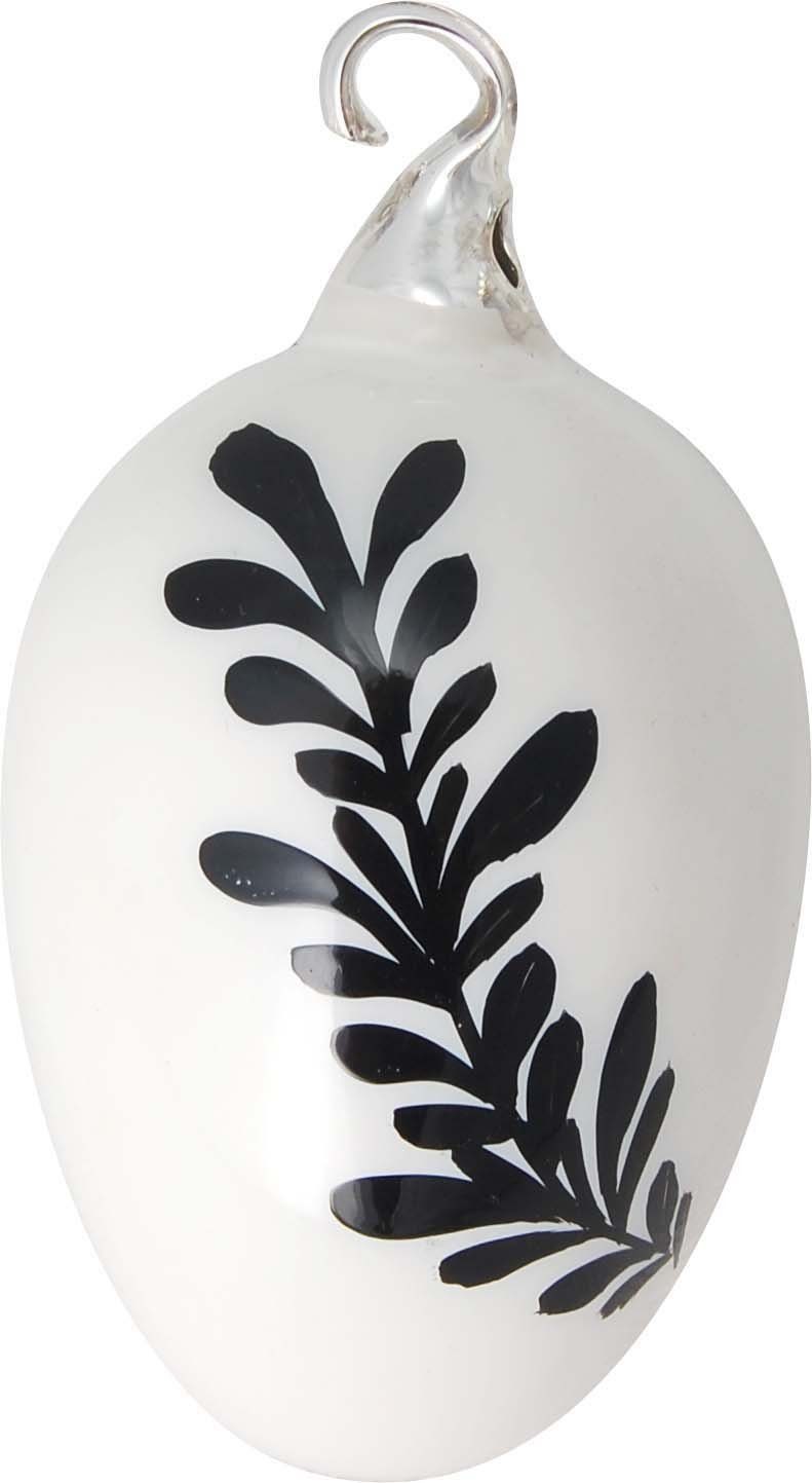 Krebs Glas Lauscha Osterei Floral, elegantes Design schwarz-weiß, Osterdekoration, Frühling (Set, 5 St., 1 großes Ei: Ø 6cm/Höhe 10cm, 4 kleine Eier: Ø 4,5cm /Höhe 8cm), Mundgeblasenes und handbemaltes Glas, Made in Germany