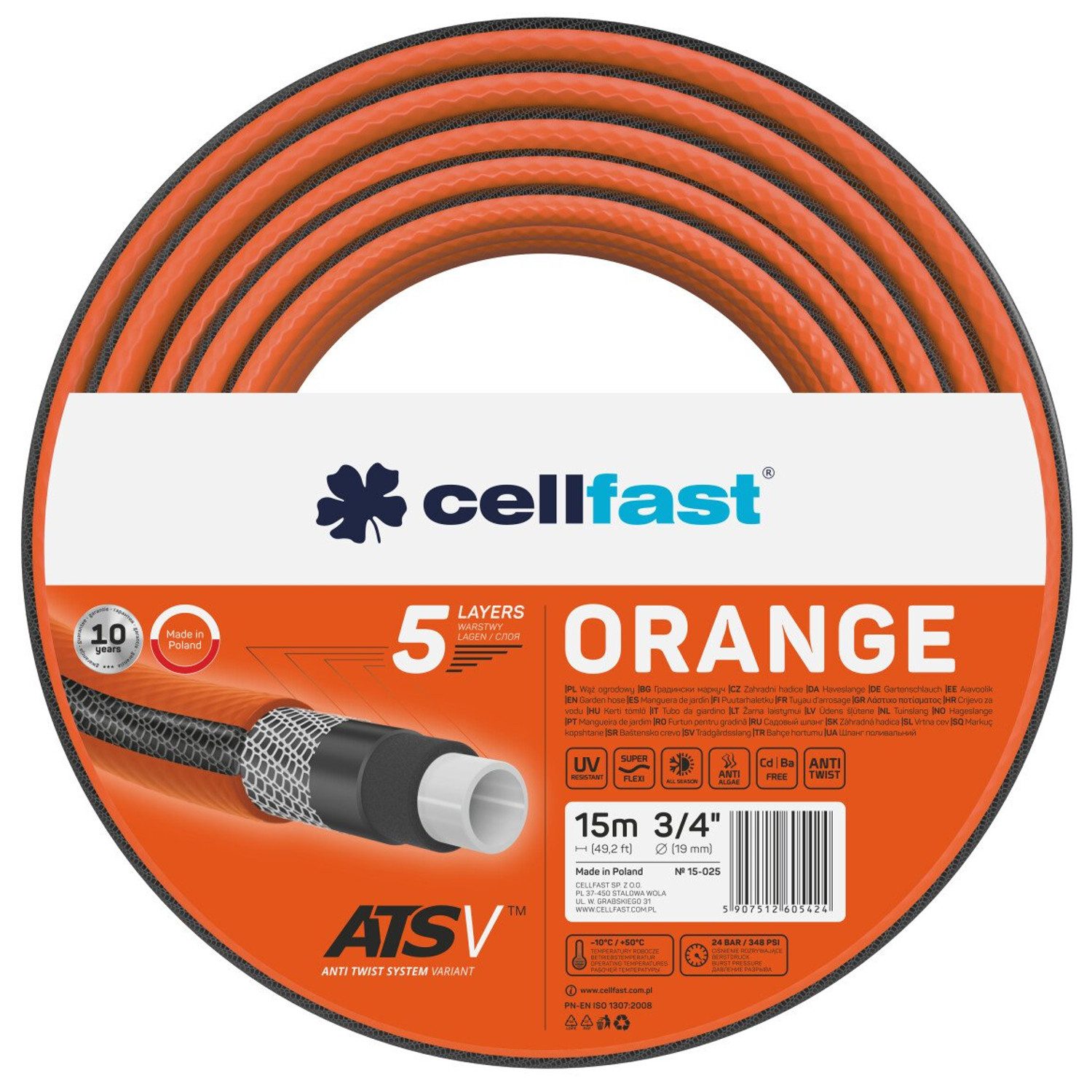 Cellfast Gartenschlauch 15-025 5-Lagen-Schlauch 3/4" 15m