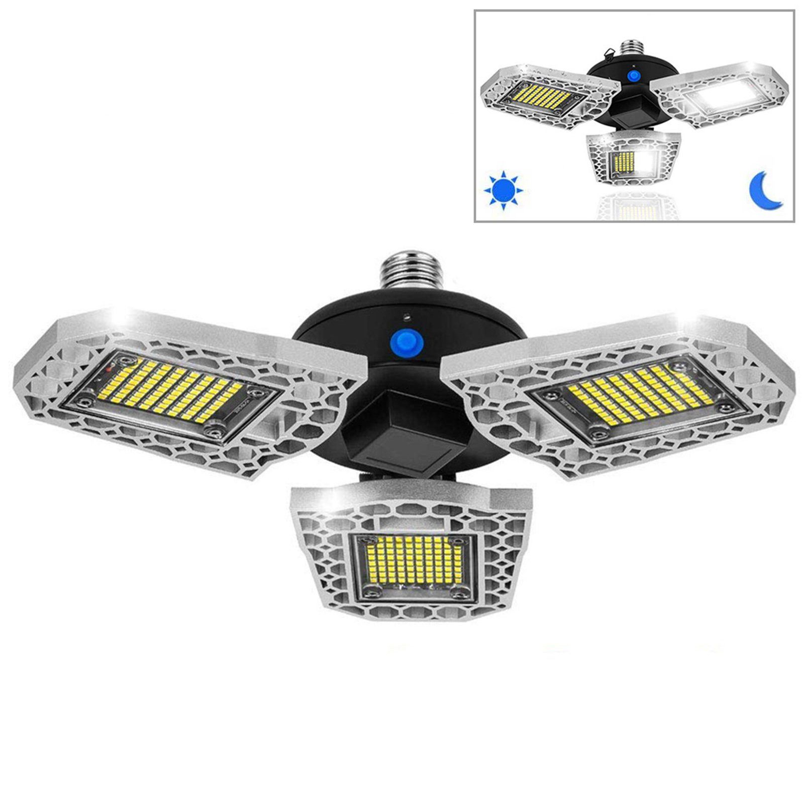 Deckenleuchte Wasserdicht Tageslichtweiß, LED IP65 Lichtsensor, Werkstatt, Sunicol mit LED-Garagenleuchte,E27/E26,7200LM-12000LM,