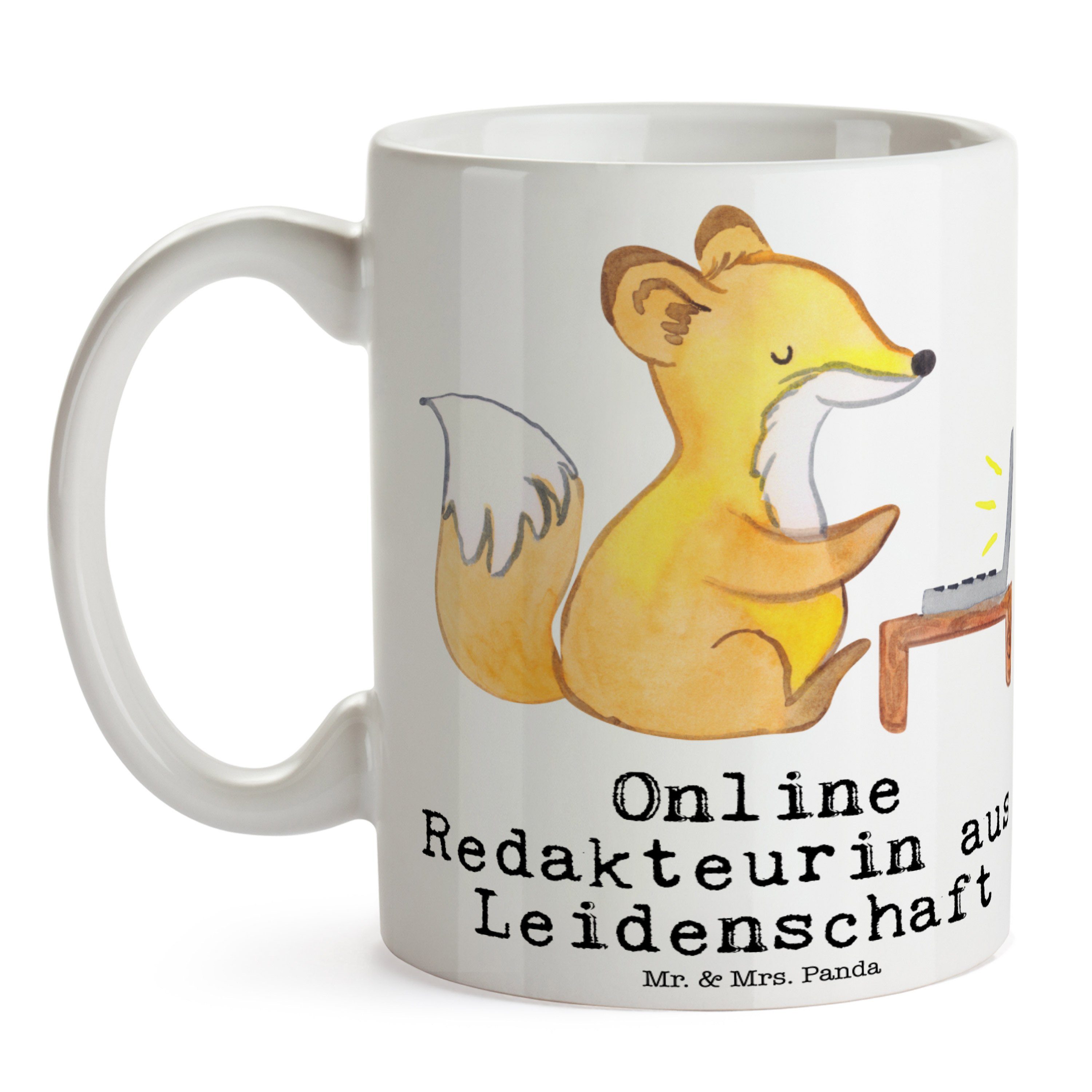 Mr. & aus - Geschenk, - Panda Mrs. Leidenschaft Kaffeet, Online Redakteurin Keramik Tasse, Weiß Tasse