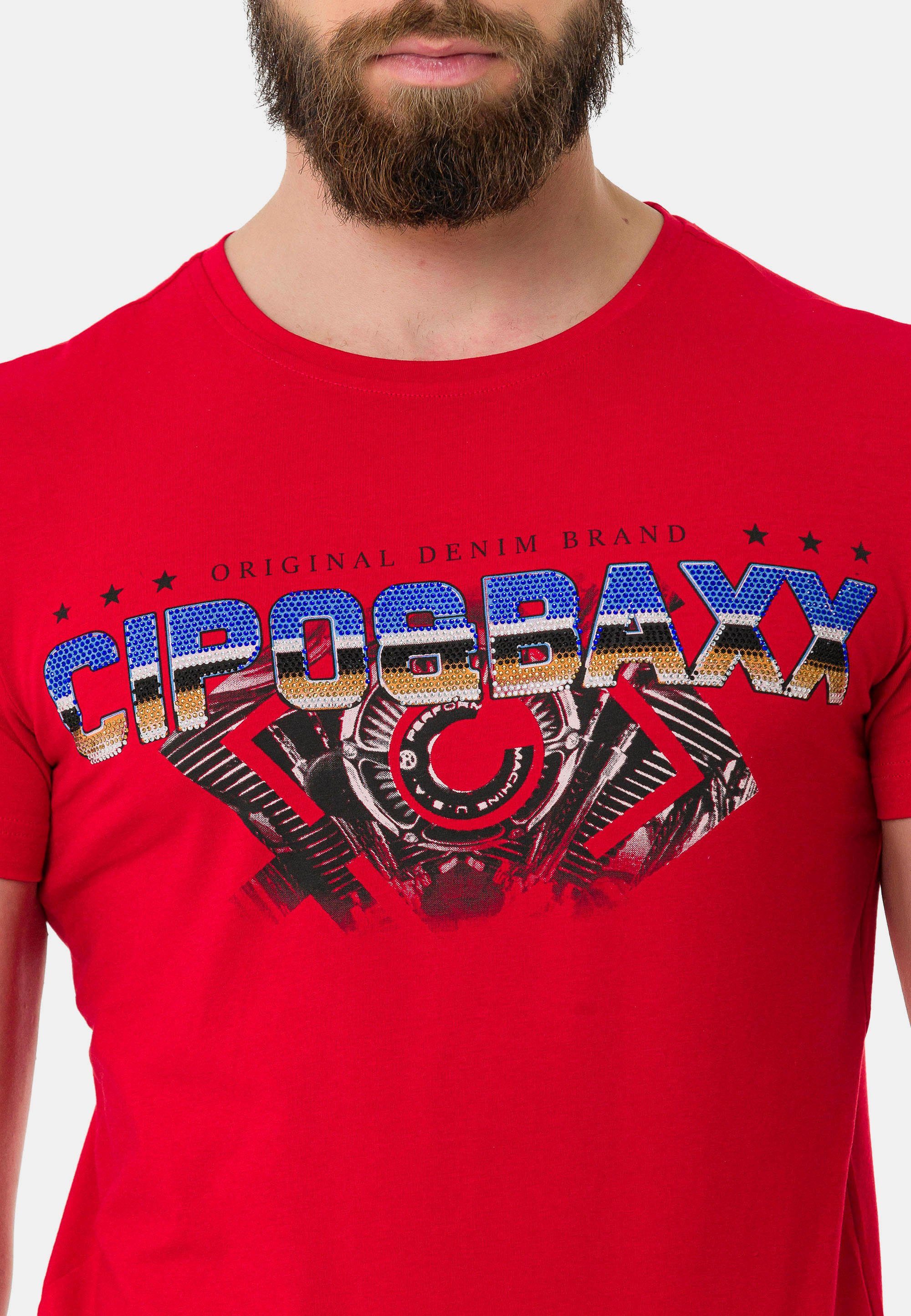 Cipo & Baxx T-Shirt mit rot Marken-Schriftzug trendigem