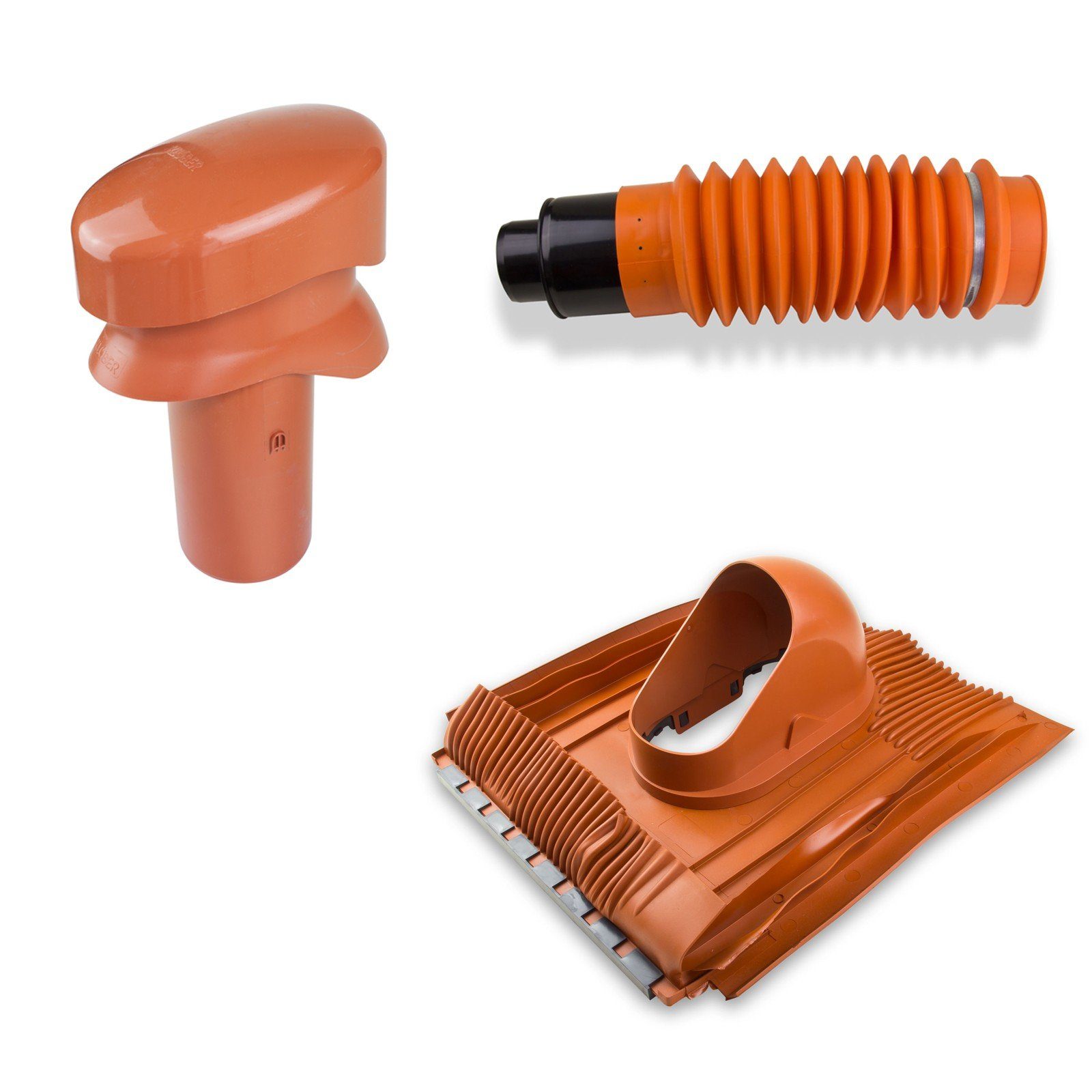 Klöber Dachdurchführung Klöber-Set9 Dachentlüftung DN110 Rot kurz Universal Grundplatte, PVC