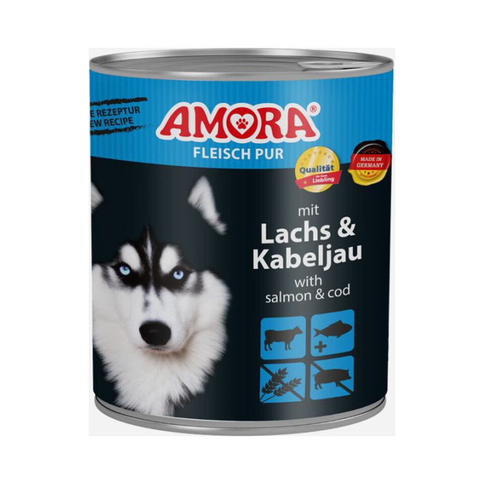 Amora Fleisch Pur Adult Lachs + Kabeljau 800 g, Nassfutter für: Hund