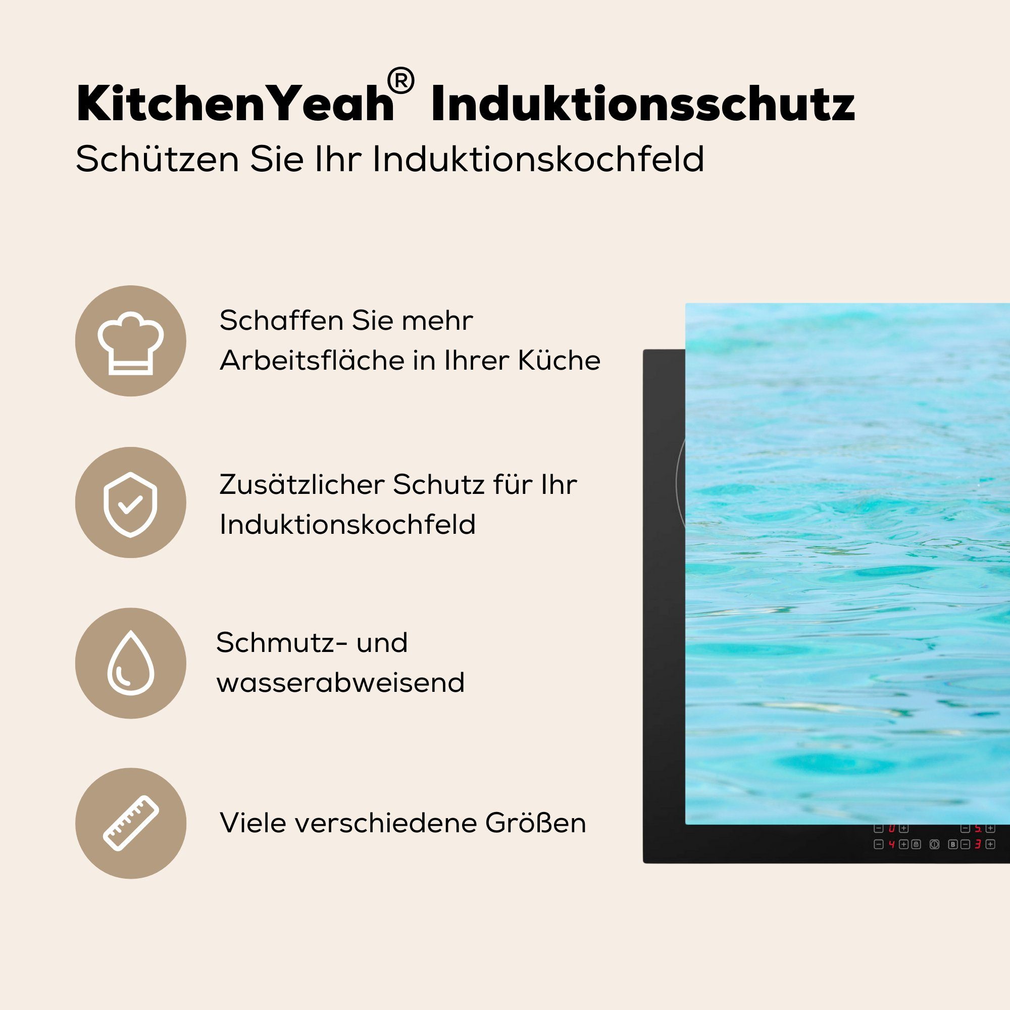 die - 81x52 Vinyl, Herdblende-/Abdeckplatte cm, (1 tlg), MuchoWow Ceranfeldabdeckung Blau, Schwein Induktionskochfeld küche, - Wasser Schutz für