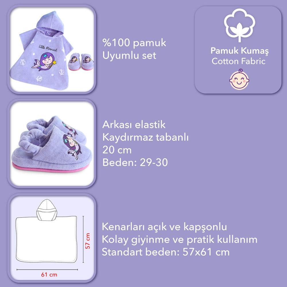 MILK&MOO Poncho Milk&Moo Kinder Set Little Mermaid – Poncho & Hausschuhe, Lila (1-St)