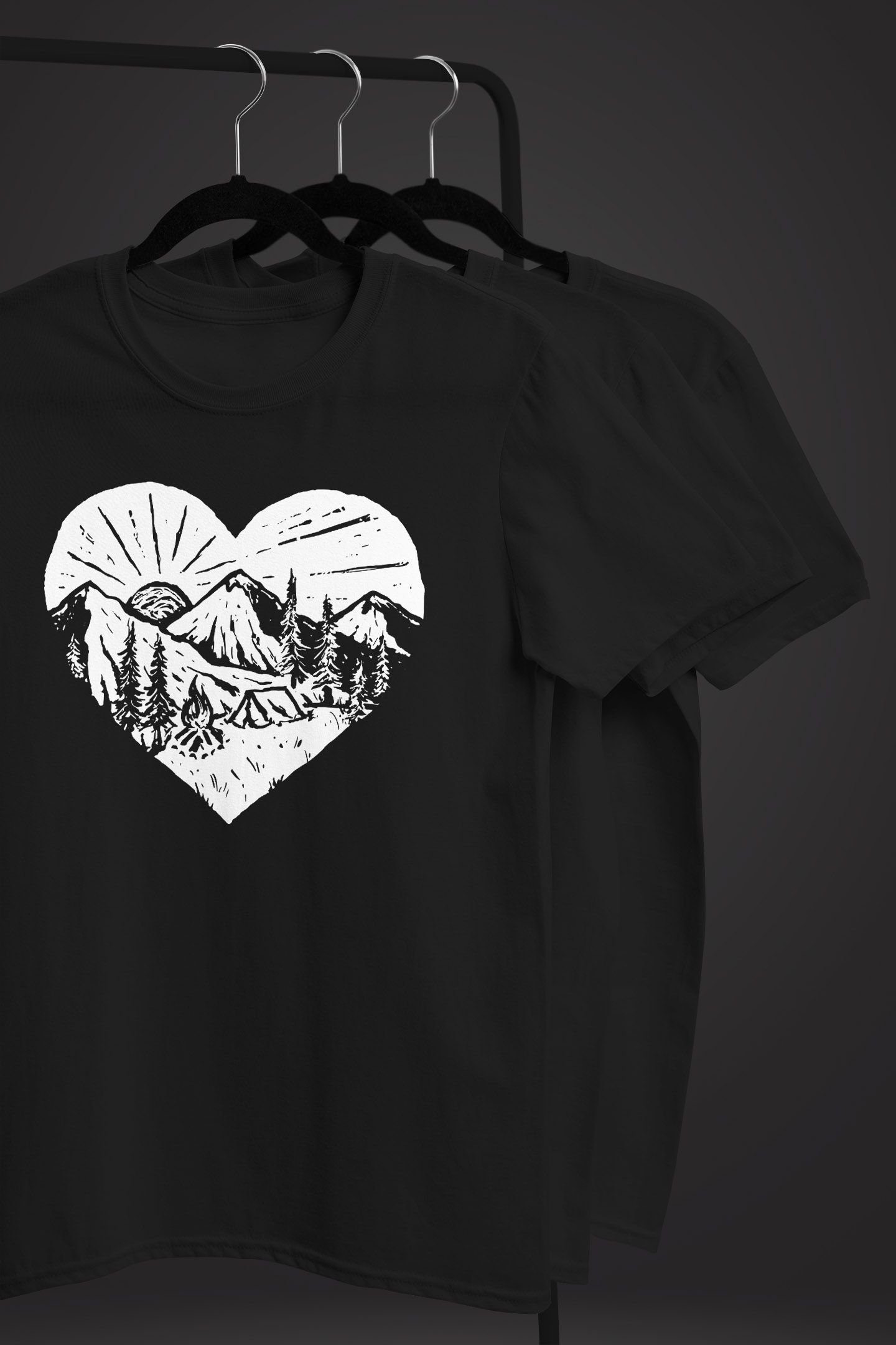 Print-Shirt Camping T-Shirt Print Shirt mit Adventure Printshirt Herren Muskelshirt Naturfreund Neverless® Muscle Neverless Berge schwarz Wandern