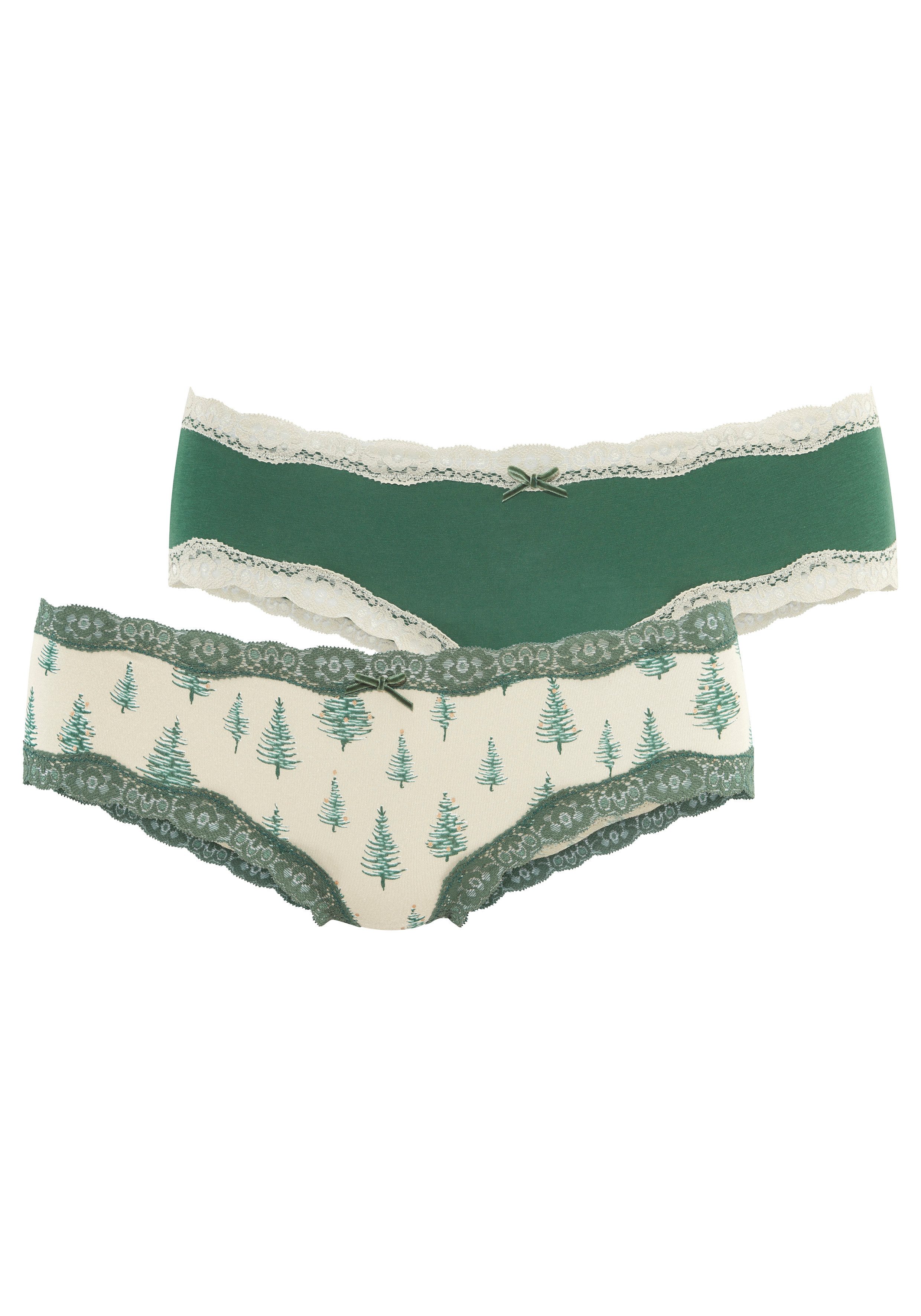 LASCANA Hipster (2er-Pack) mit feiner Spitze und weihnachtlichen Prints