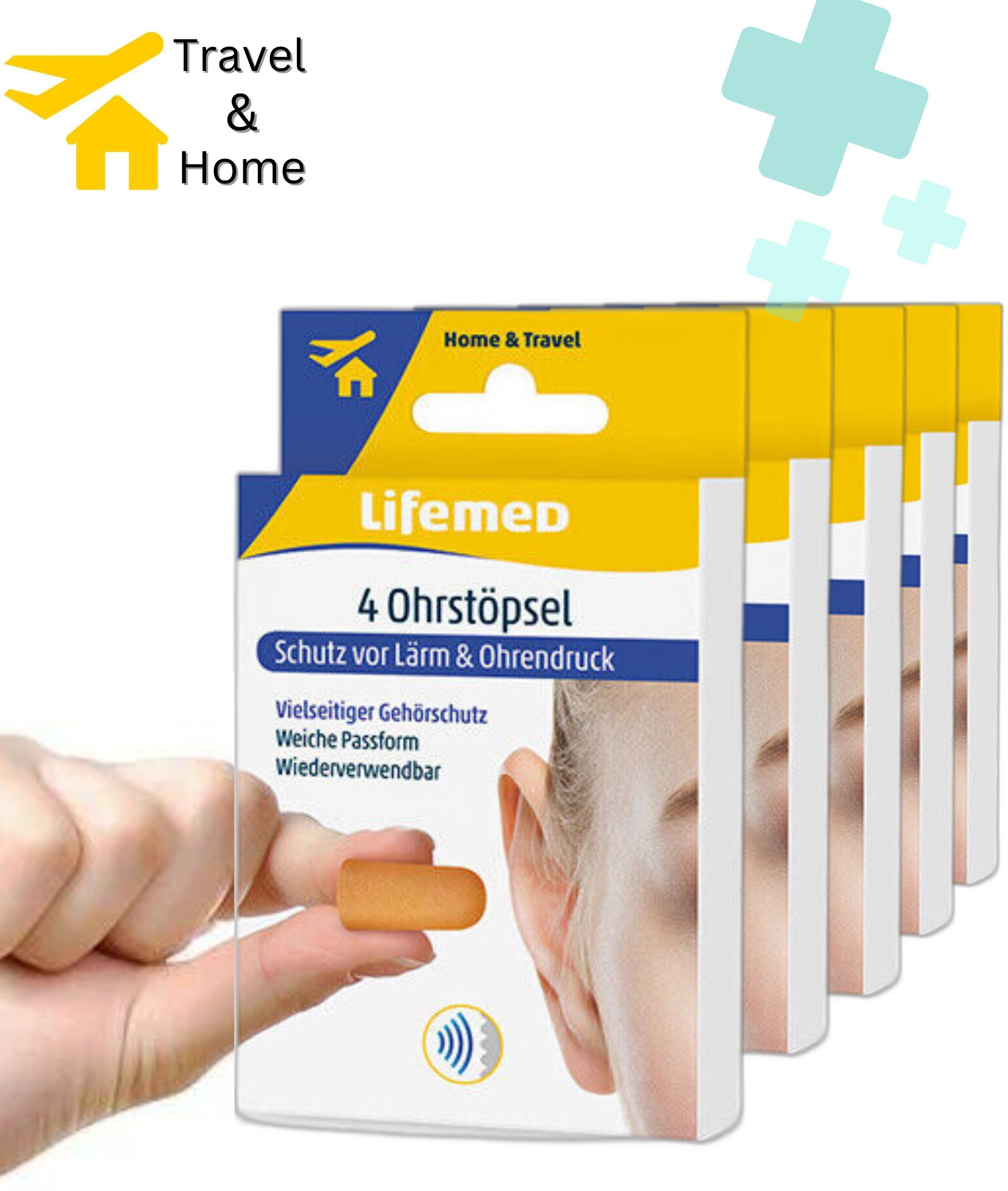 Sibastore Gehörschutzstöpsel 20er Pack (5x4 Ohrstöpsel) Schutz vor Lärm & Spritzwasser, - HOME & TRAVEL - Weiche Pasform, Wiederverwendbar