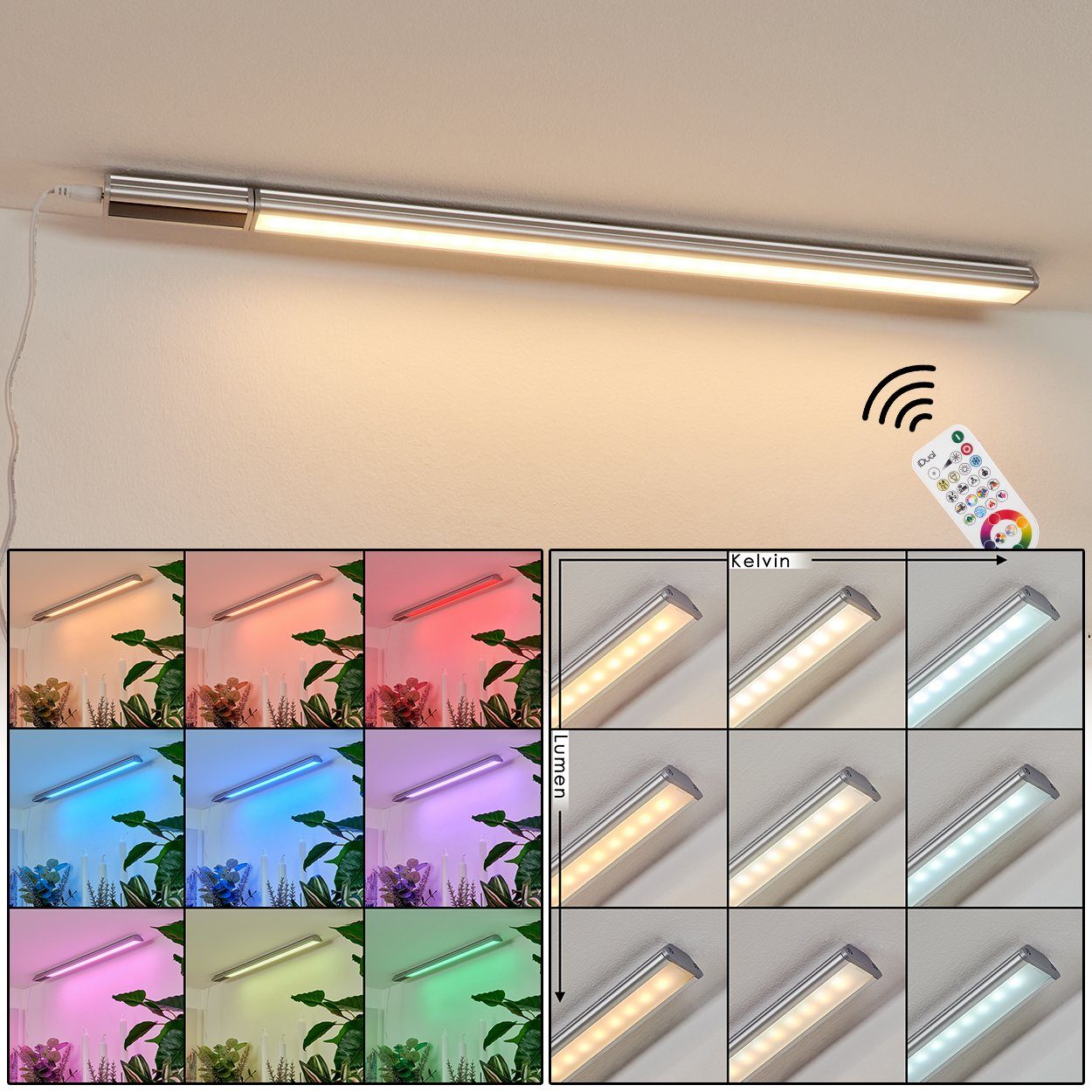 hofstein Wandleuchte »Stebline« Unterbau Lichtleiste 53cm, Fernbedienung, RGB Farbwechsler, 2200 Kelvin, 450 Lumen, Schrankbeleuchtung Schranklicht Unterschrankleuchte Küche