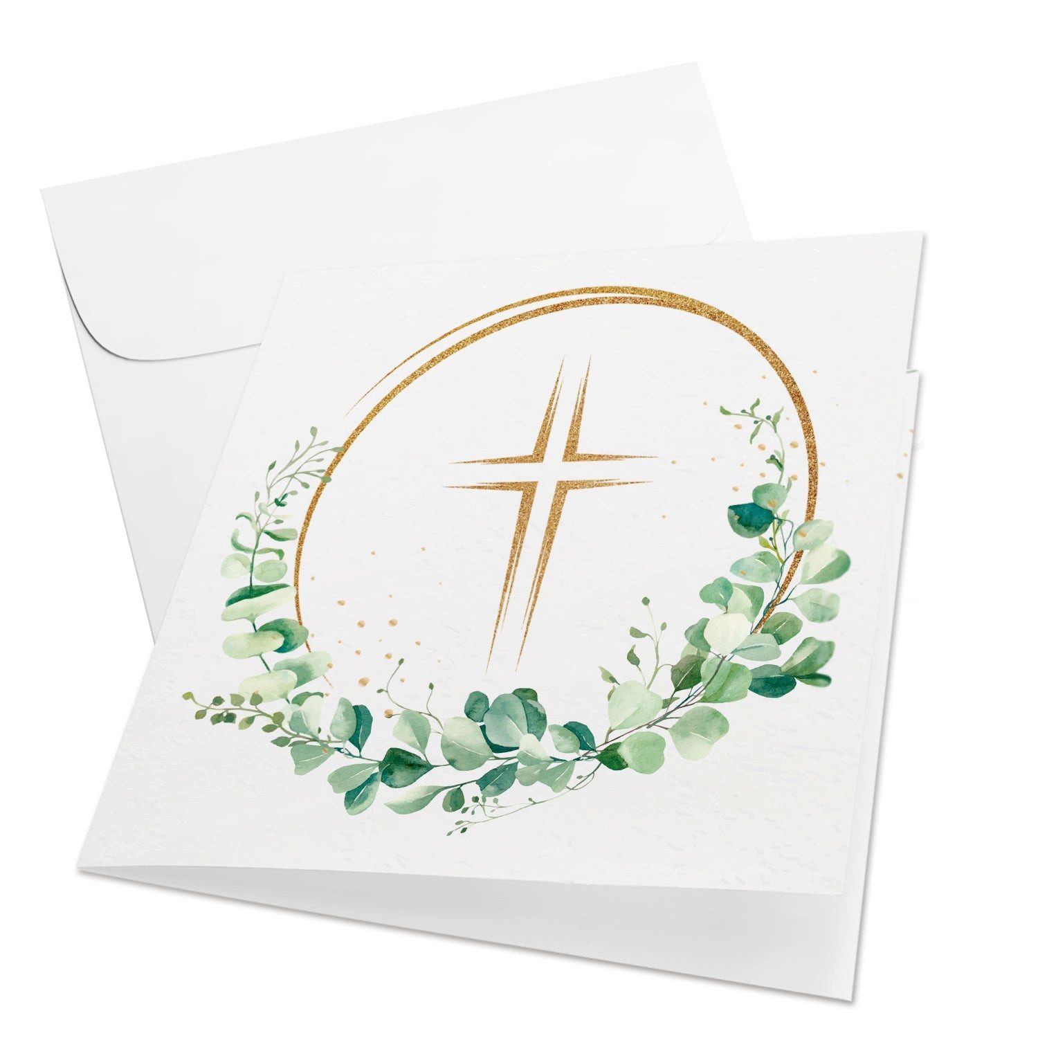 Logbuch-Verlag Klappkarte 10 Klappkarten Kreuz Eukalyptus mit Kuvert Einladung 15x15cm
