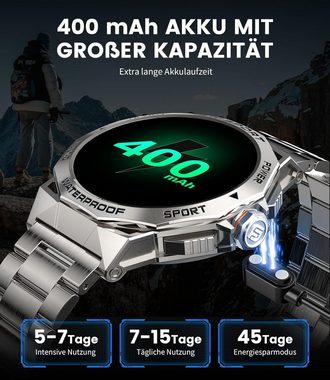 FEELNEVER Militär Herren's IP68 Wasserdicht 45 Tage Akku Smartwatch (1,43 Zoll, Android/iOS), mit Schlafmonitor Pulsmesser Schrittzähler,126 Sportmodi