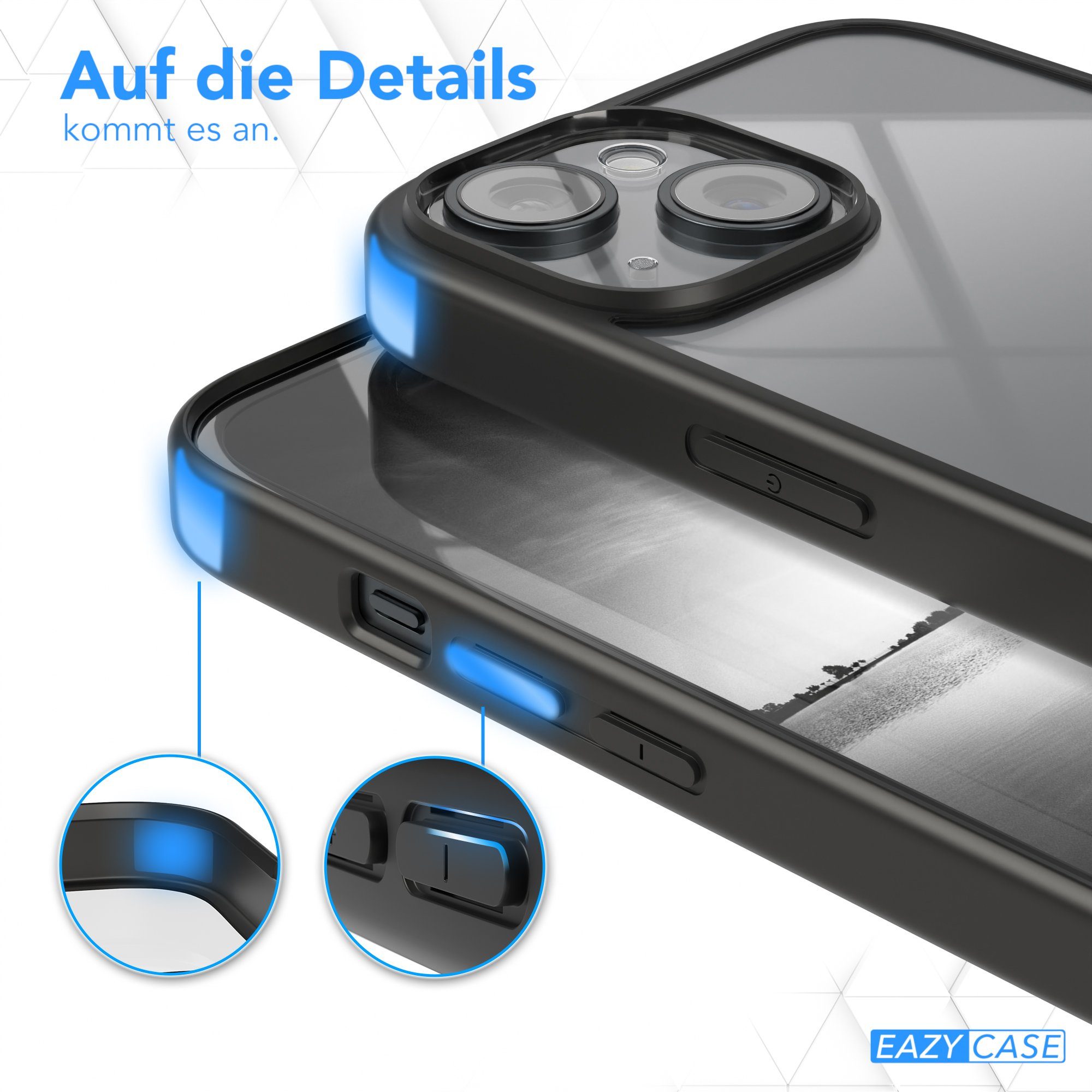 EAZY CASE Handyhülle Bumper Case für Apple iPhone 15 6,1 Zoll, Hülle Durchsichtig kratzfest Back Cover mit Displayschutz Schwarz – Bild 4 von 5