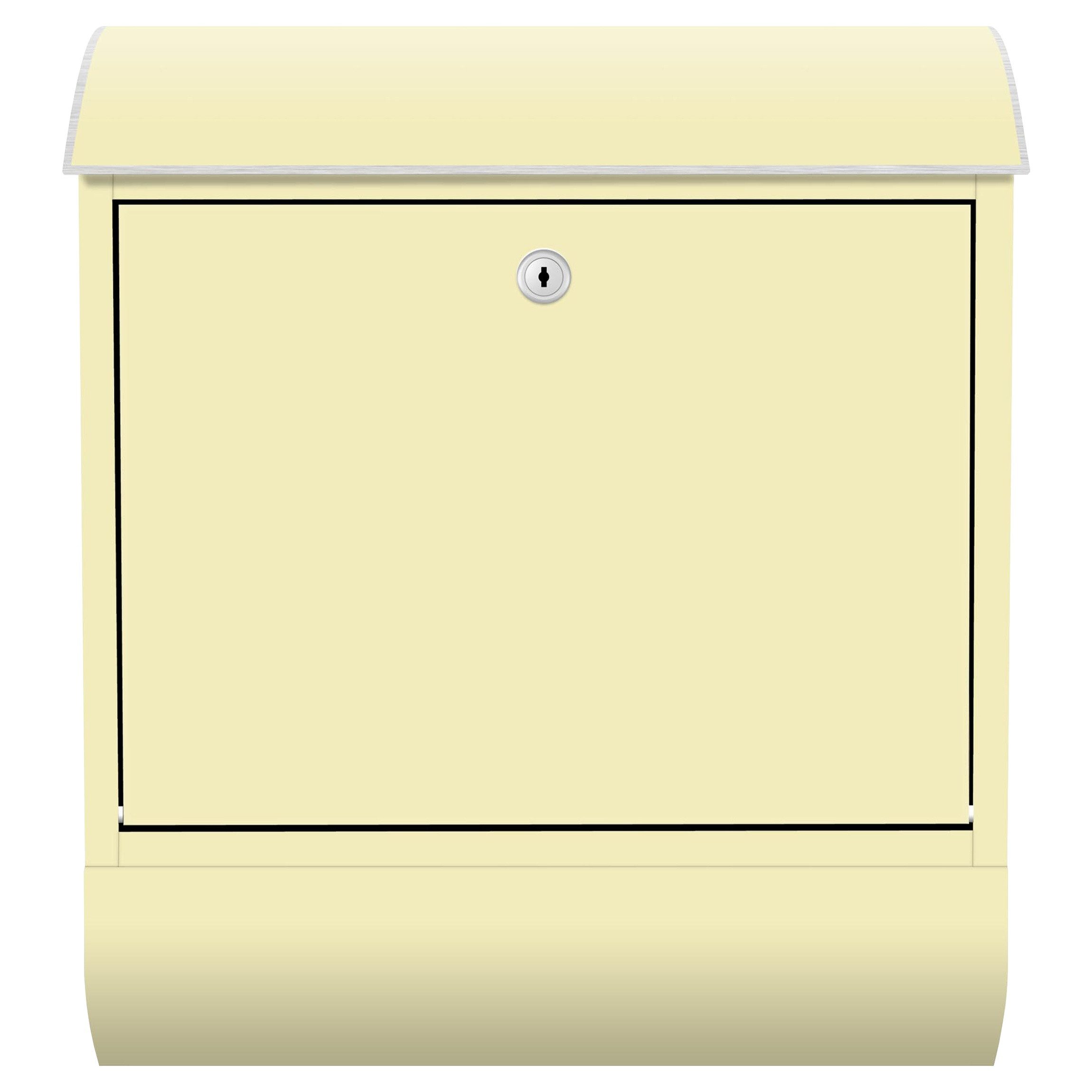 Bilderdepot24 Briefkasten Wandbriefkasten mit Zeitungsfach einfarbig Creme (inkl. Zeitungsrolle und 3 Schlüssel), matt, wetterfest, UV-beständig, abschließbar, 46x39x13 cm