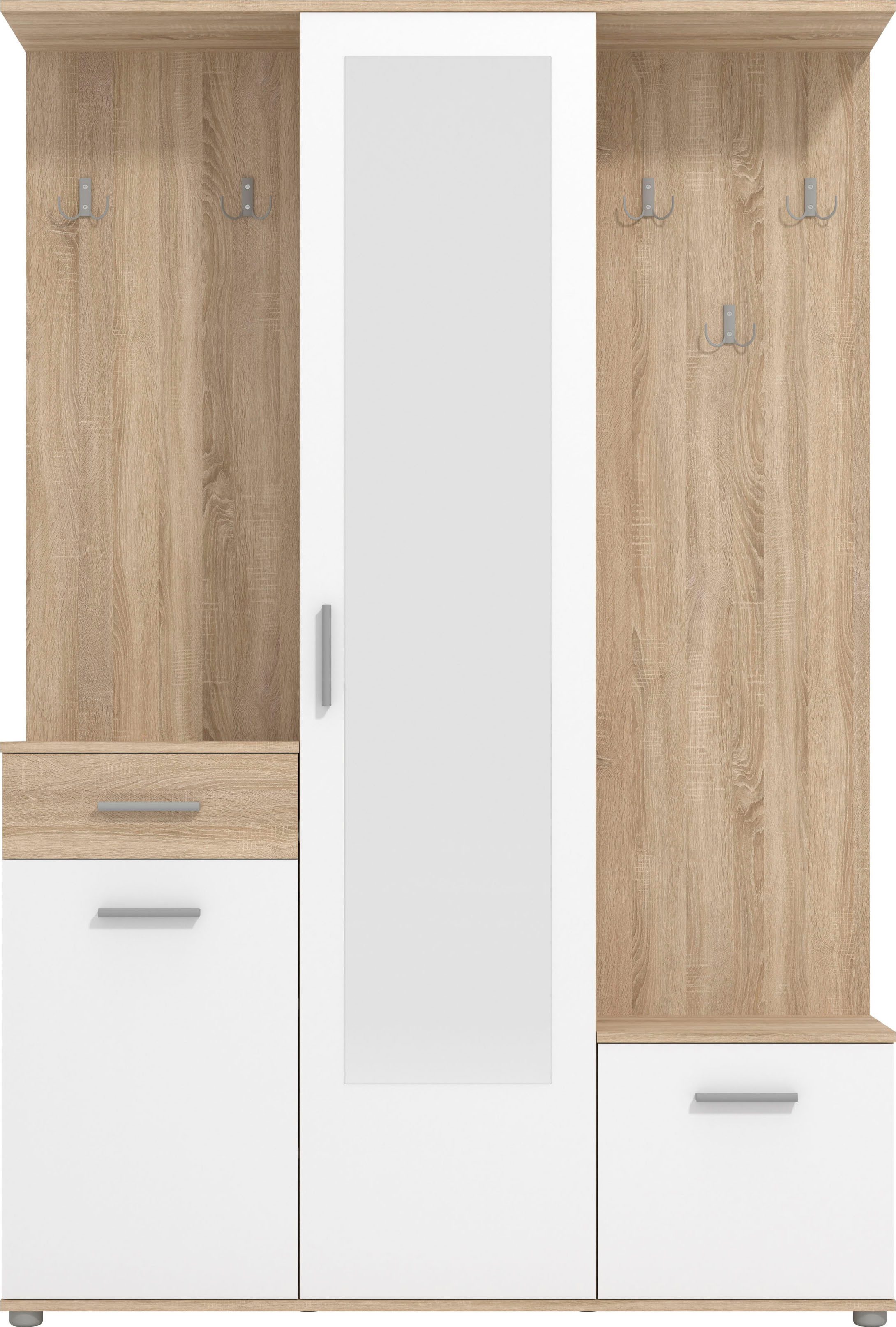 OTTO home Kompaktgarderobe Martin Flurgarderobe, Dielenschrank, Flurmöbel, Breite 134 cm Schuhschrank, mit Spiegel, in modernen Farben, mit 10 Haken – Bild 3 von 5