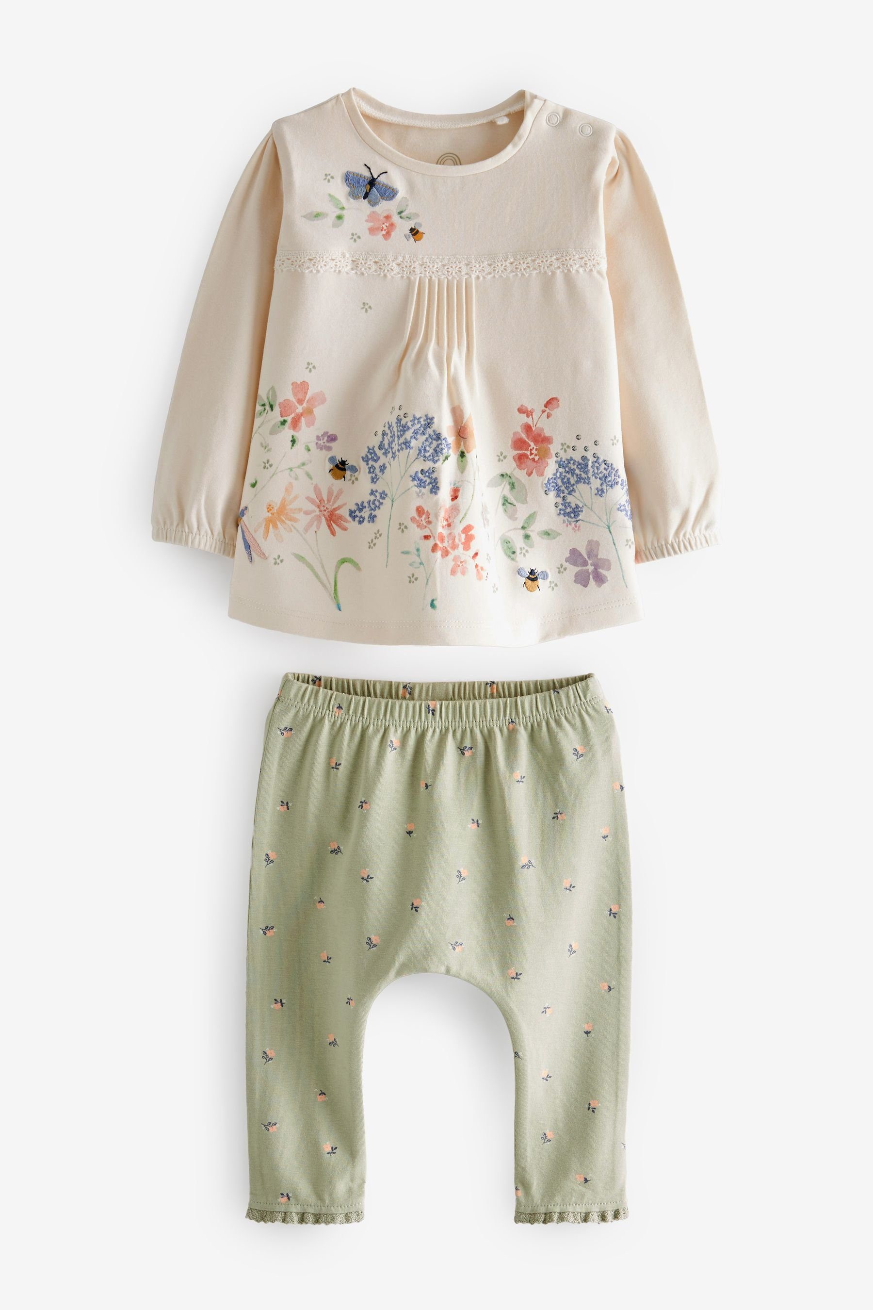 Green/ Baby-Set White Shirt und Leggings Leggings & Next T-Shirts Floral (6-tlg) 6-teiligen im