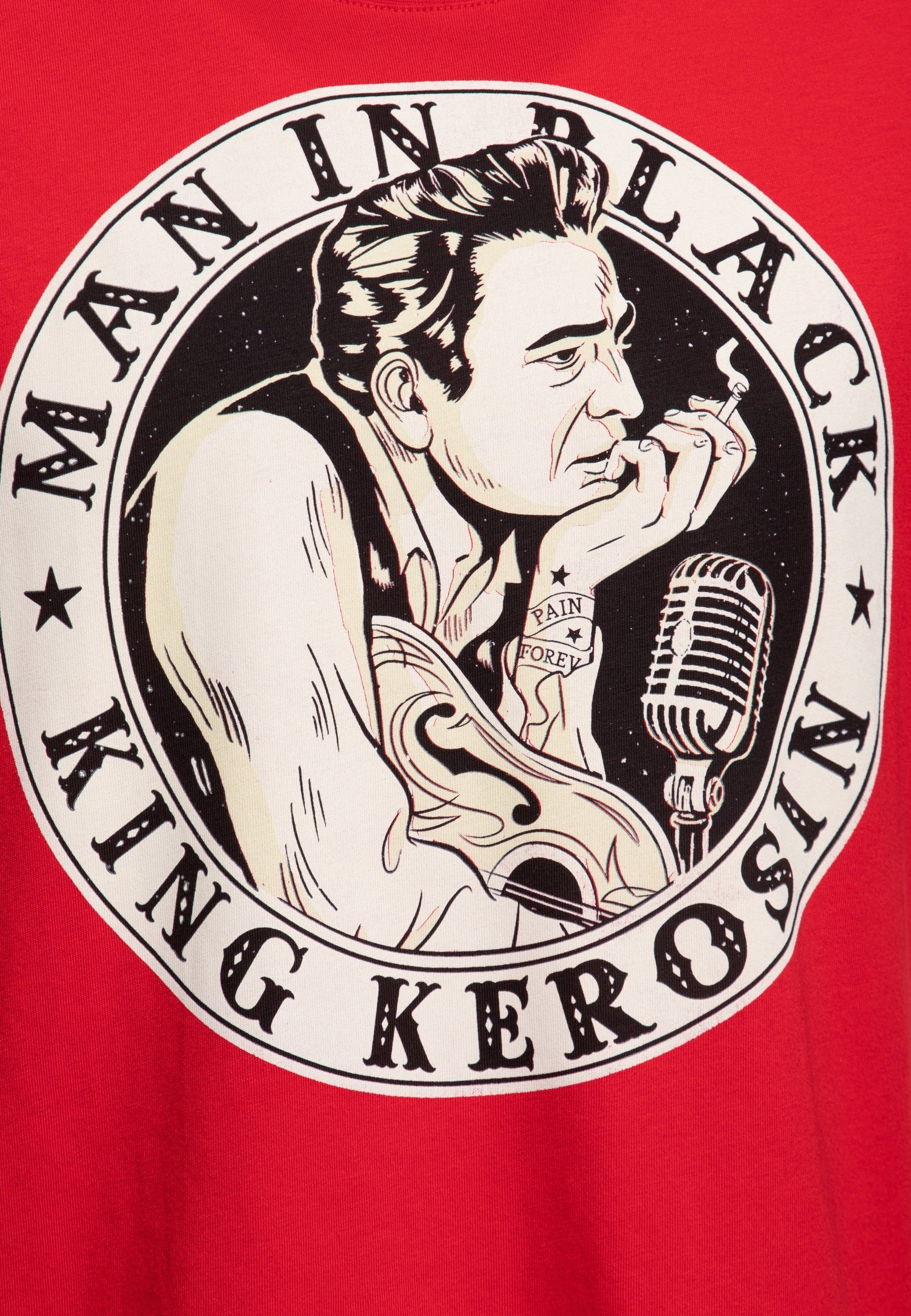 KingKerosin Black (1-tlg) Print-Shirt Frontprint in rot Man mit