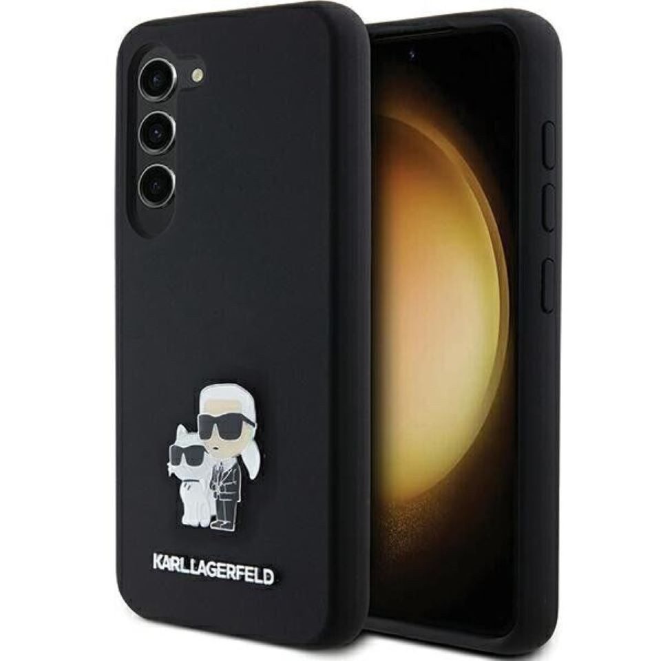 KARL LAGERFELD Handyhülle Hardcase Galaxy A55 Silikon schwarz Logo Metall 6,6 Zoll, Kantenschutz