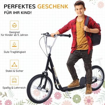 HOMCOM Scooter Kinderroller mit Luftreifen Tretroller Höhenverstellbar Schwarz, (1 tlg), L143 x B58 x H92-100 cm