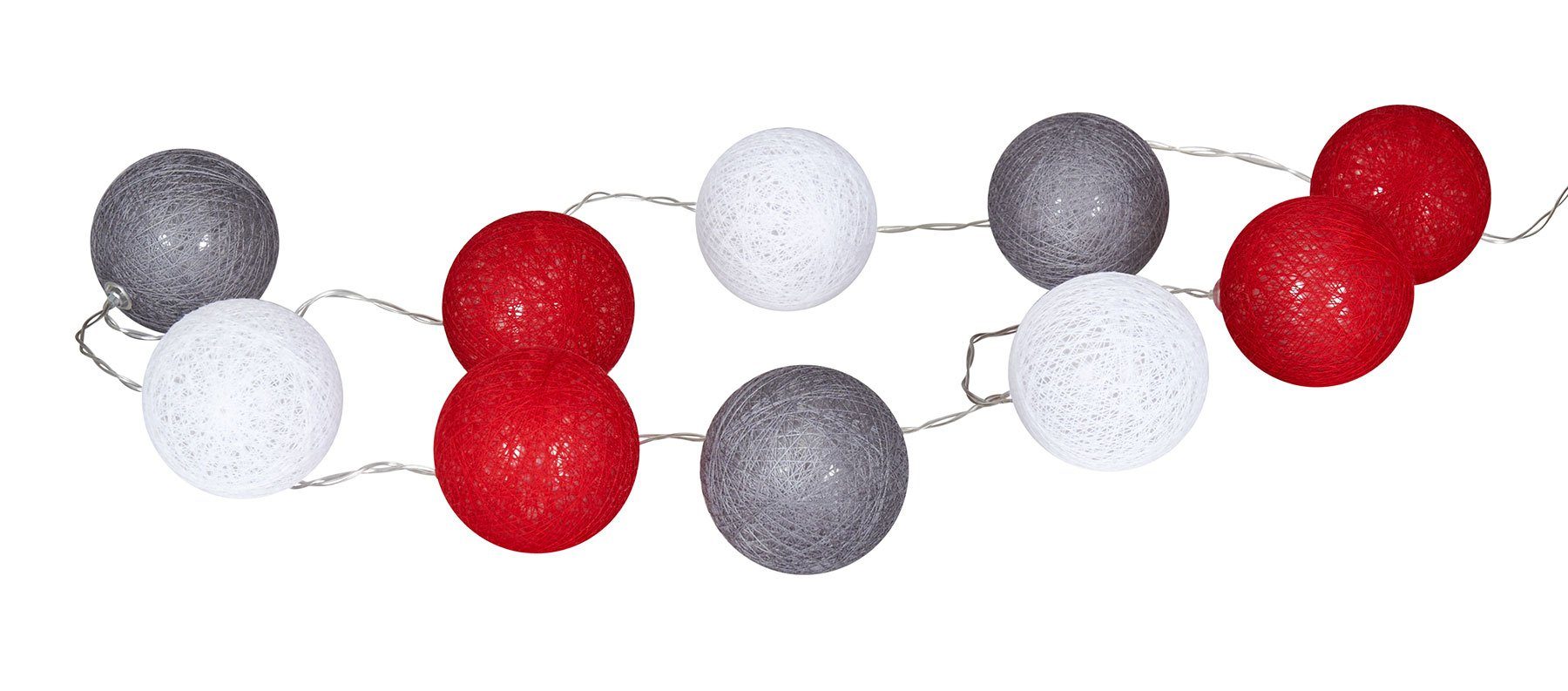Levandeo® Lichterkette, 10er Lichterkette LED Ø6cm Kugeln Girlande Lampions Baumwolle Rot