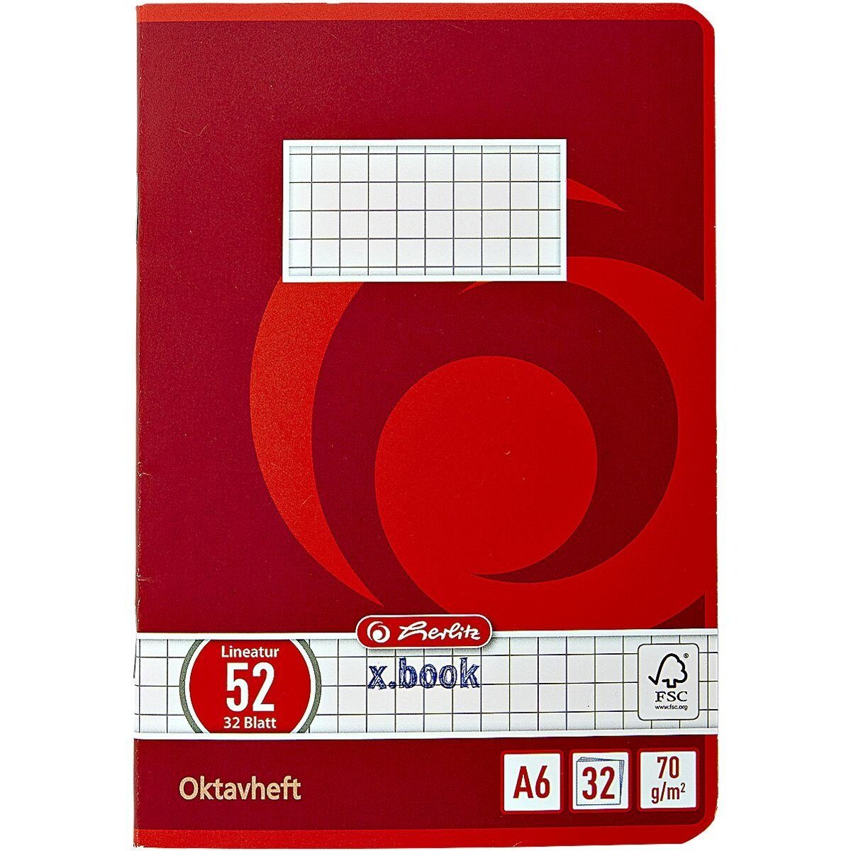 Herlitz Schulheft x.book, Oktavheft, A6, kariert (Lineatur 52), ungelocht, 32 Blatt