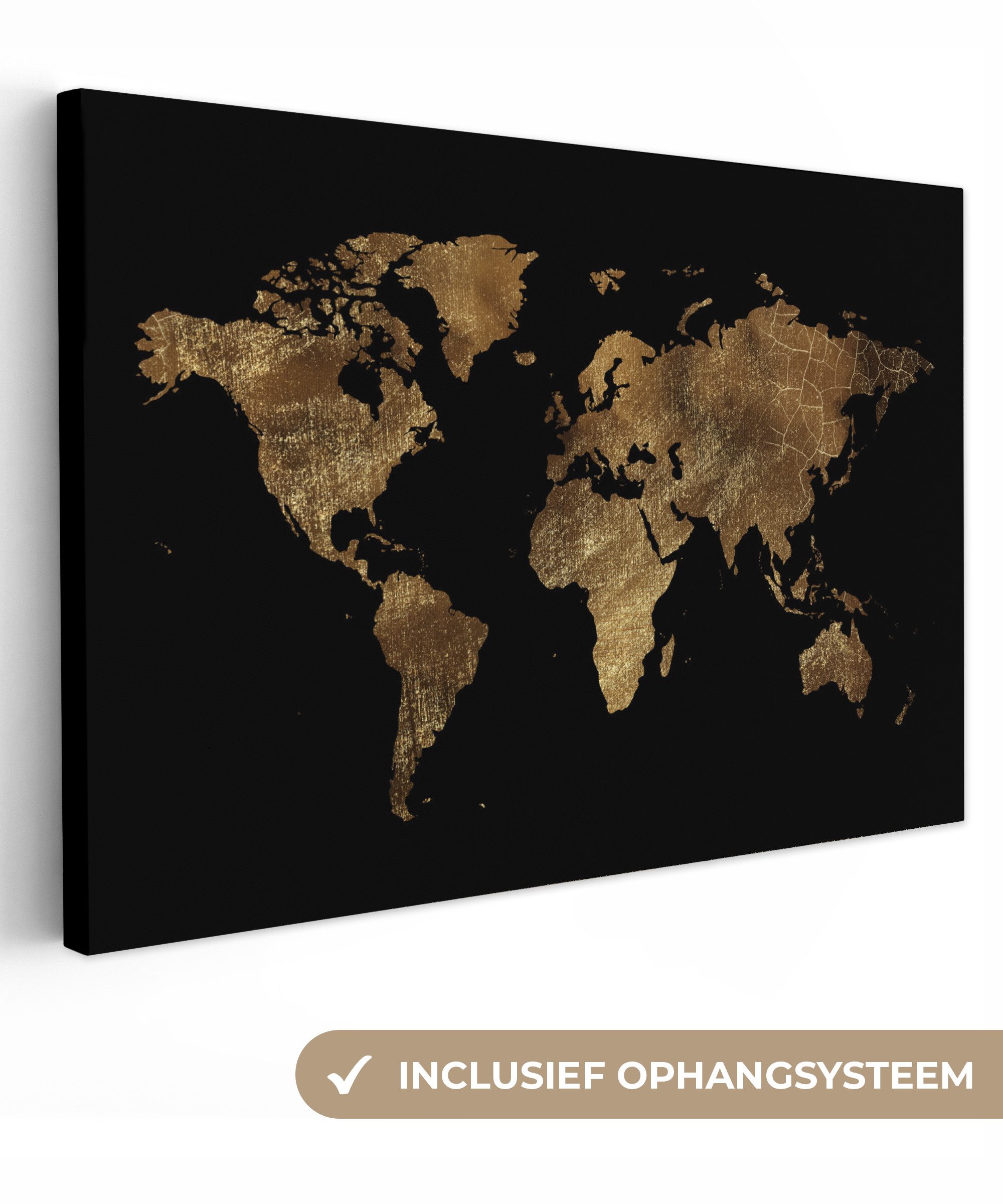 OneMillionCanvasses® Leinwandbild Weltkarte - Gold - Luxus - Erde - Schwarz, Fotodruck (1 St), Leinwand Bilder Klein, Wand Dekoration Aesthetic 30x20 cm