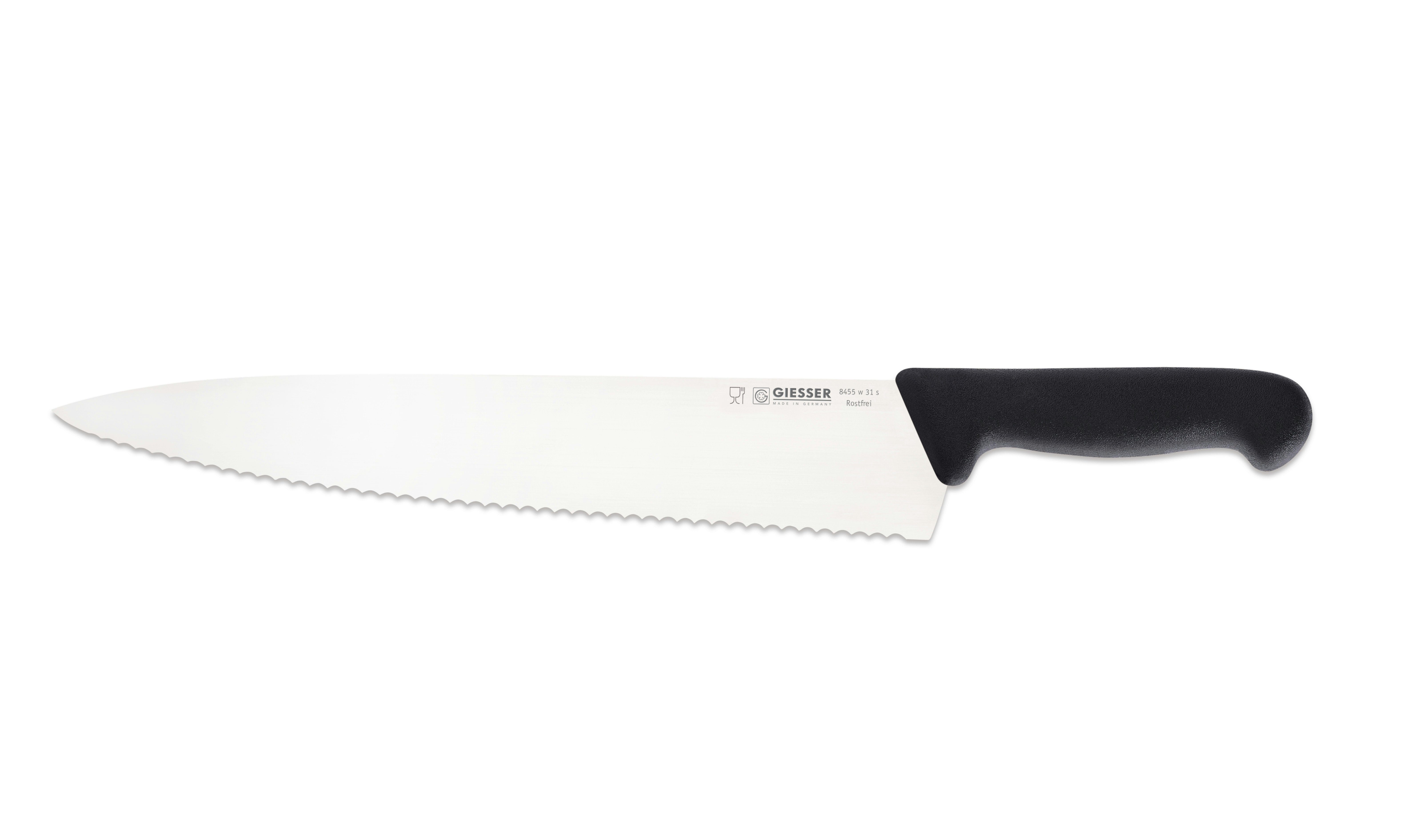 Giesser Messer Kochmesser Küchenmesser breit 8455, Rostfrei, breite Form, scharf, Handabzug, Ideal für jede Küche schwarz-Welle