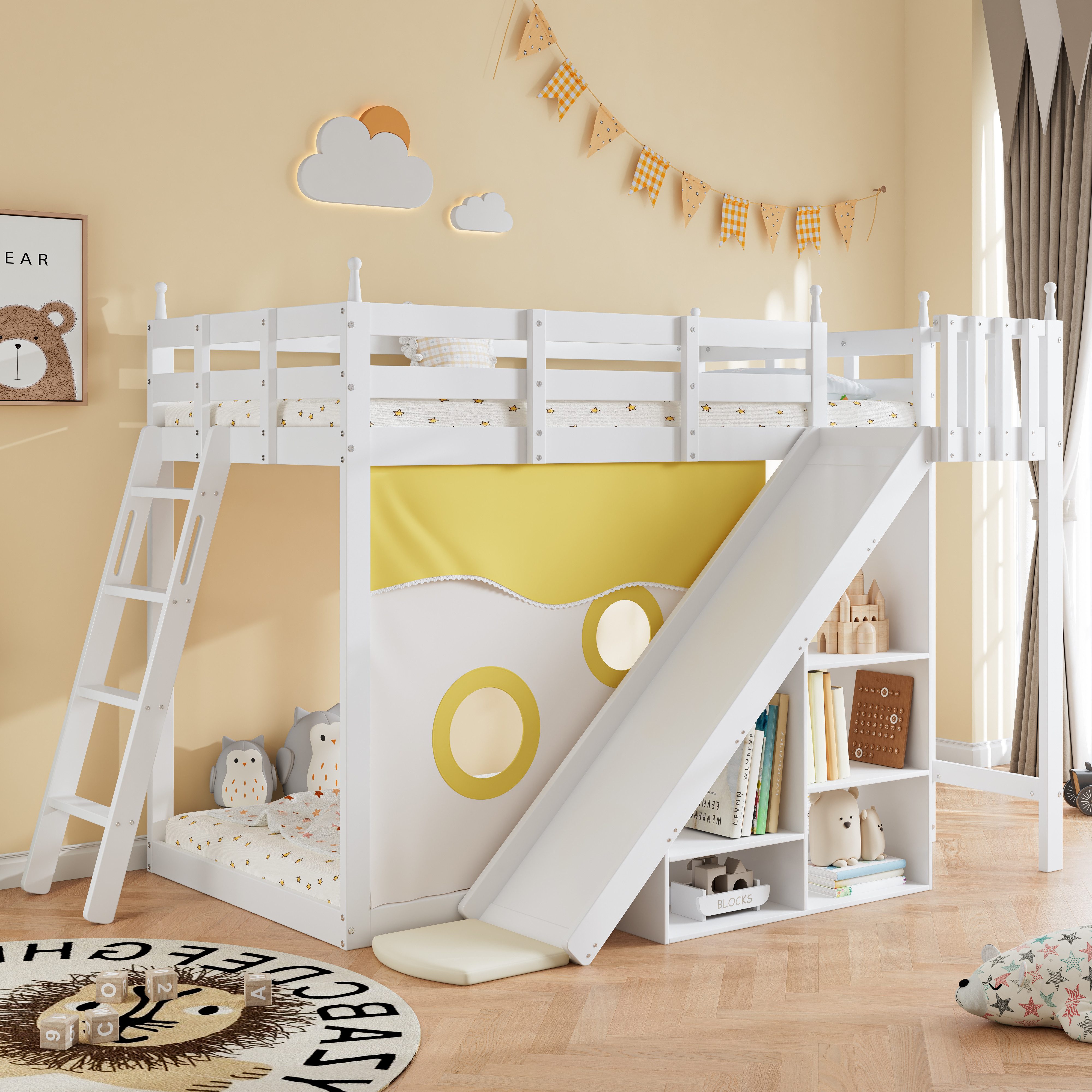 Flieks Etagenbett, Kinderbett Kiefernholzbett mit Leiter günstig online kaufen