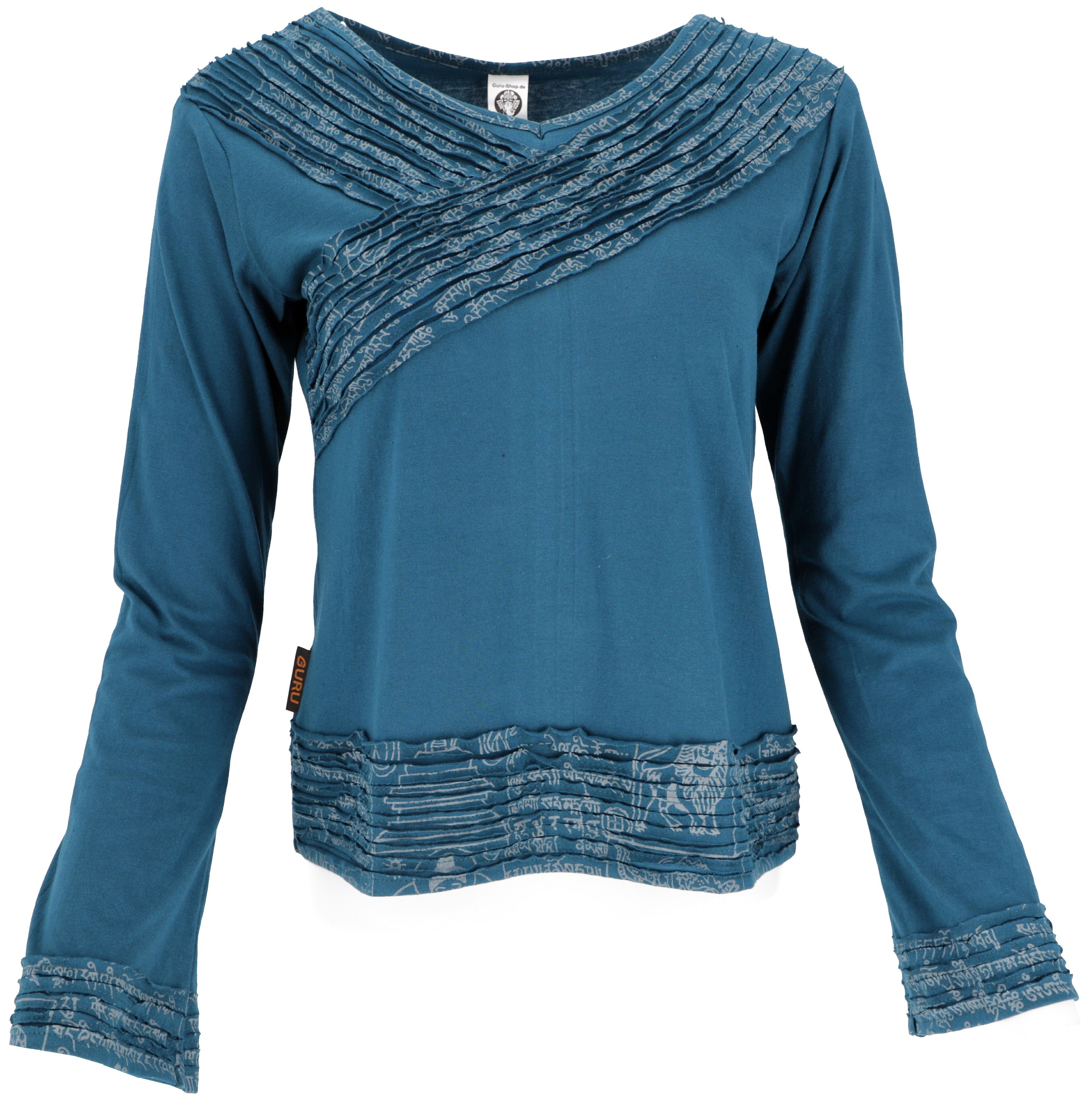 Longsleeve Langarmshirt Boho-chic, Hare Krishna Mantra..