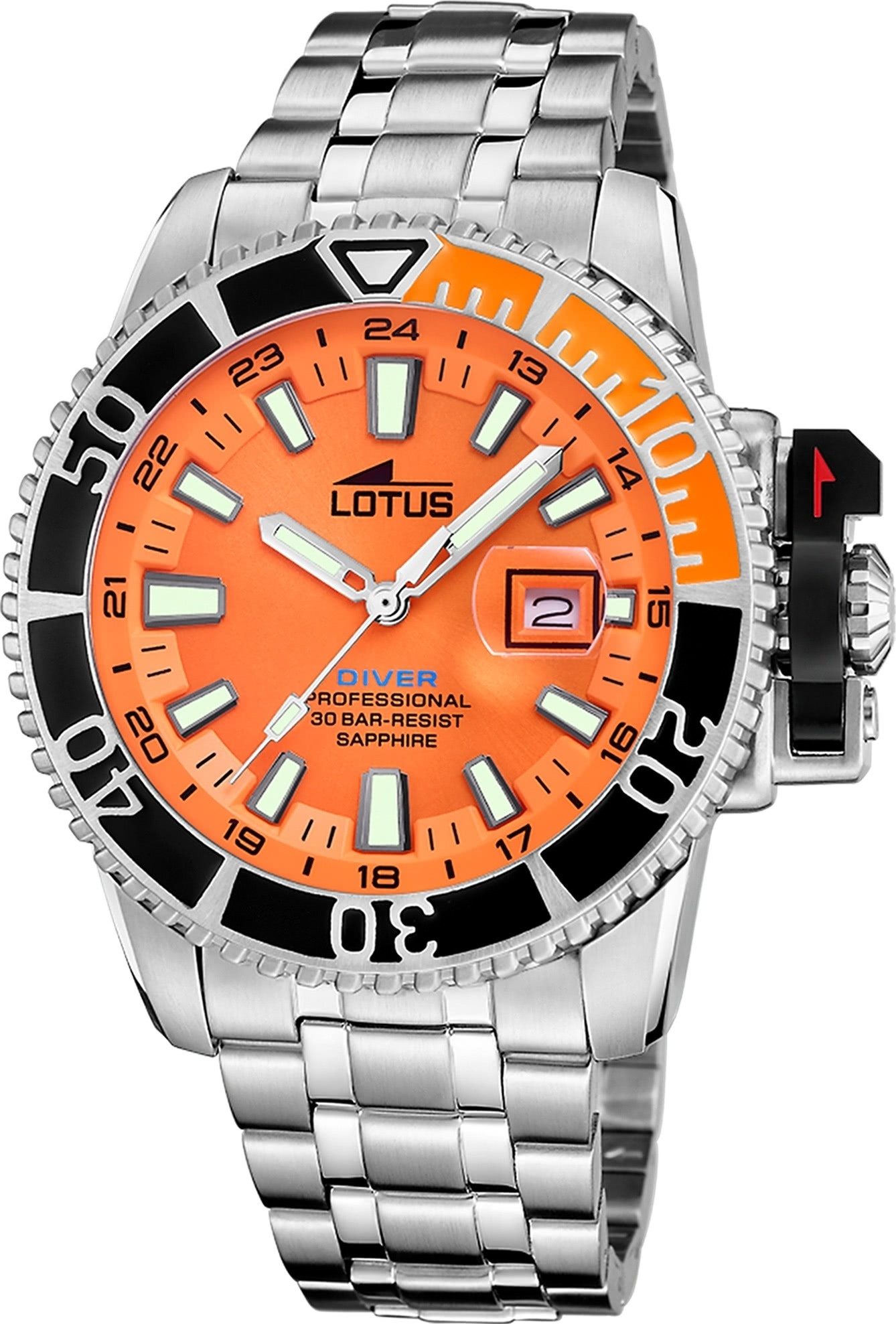 Lotus Chronograph Lotus Herrenuhr Edelstahl Silikon orange, (Chronograph), Herren Armbanduhr rund, extra groß (ca. 46,3mm), Edelstahl