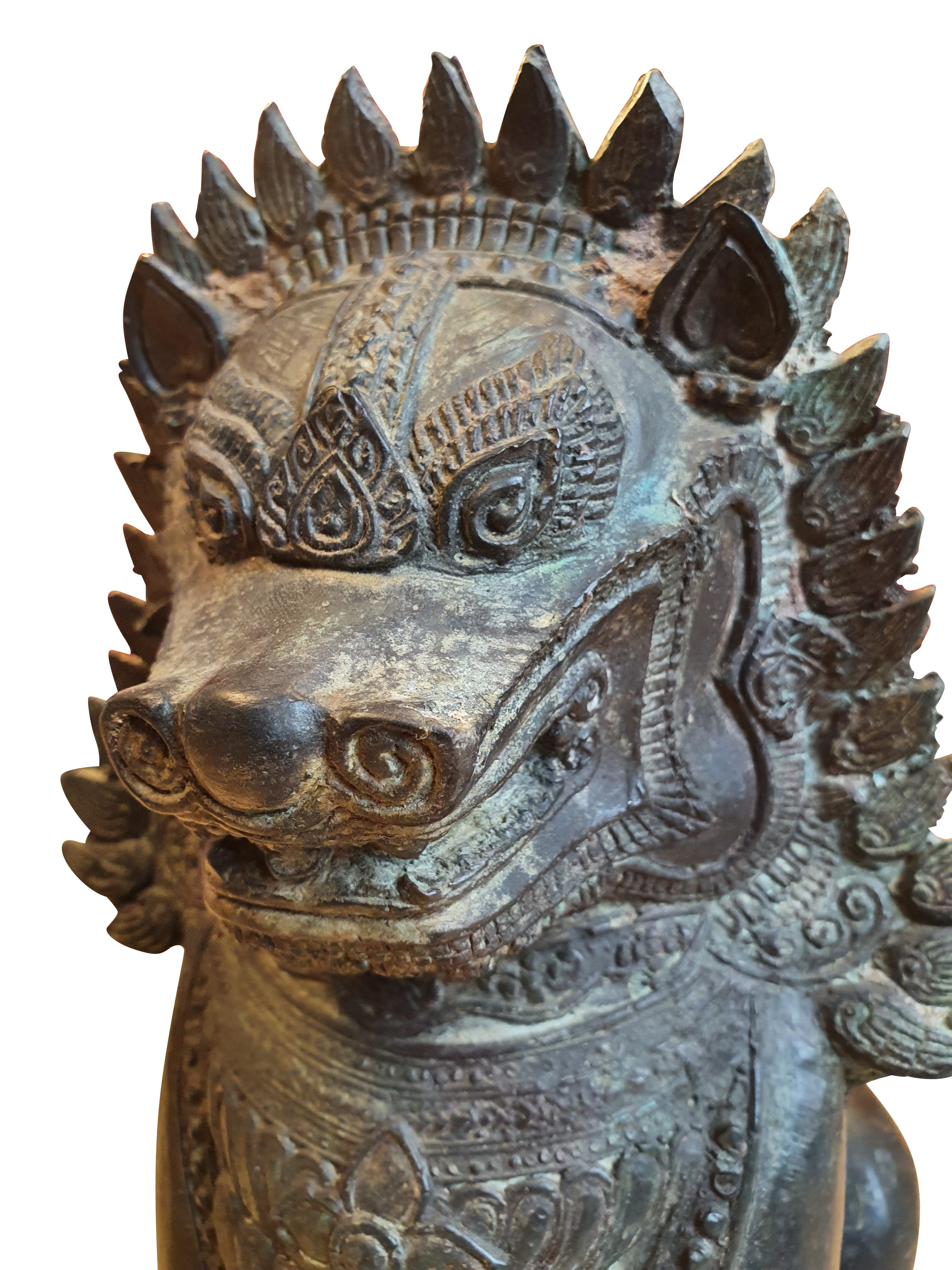 Kinaree Skulptur Bronze Statue Wächter Löwe, Bronze, Handgefertigt, Replika, Antik-Stil