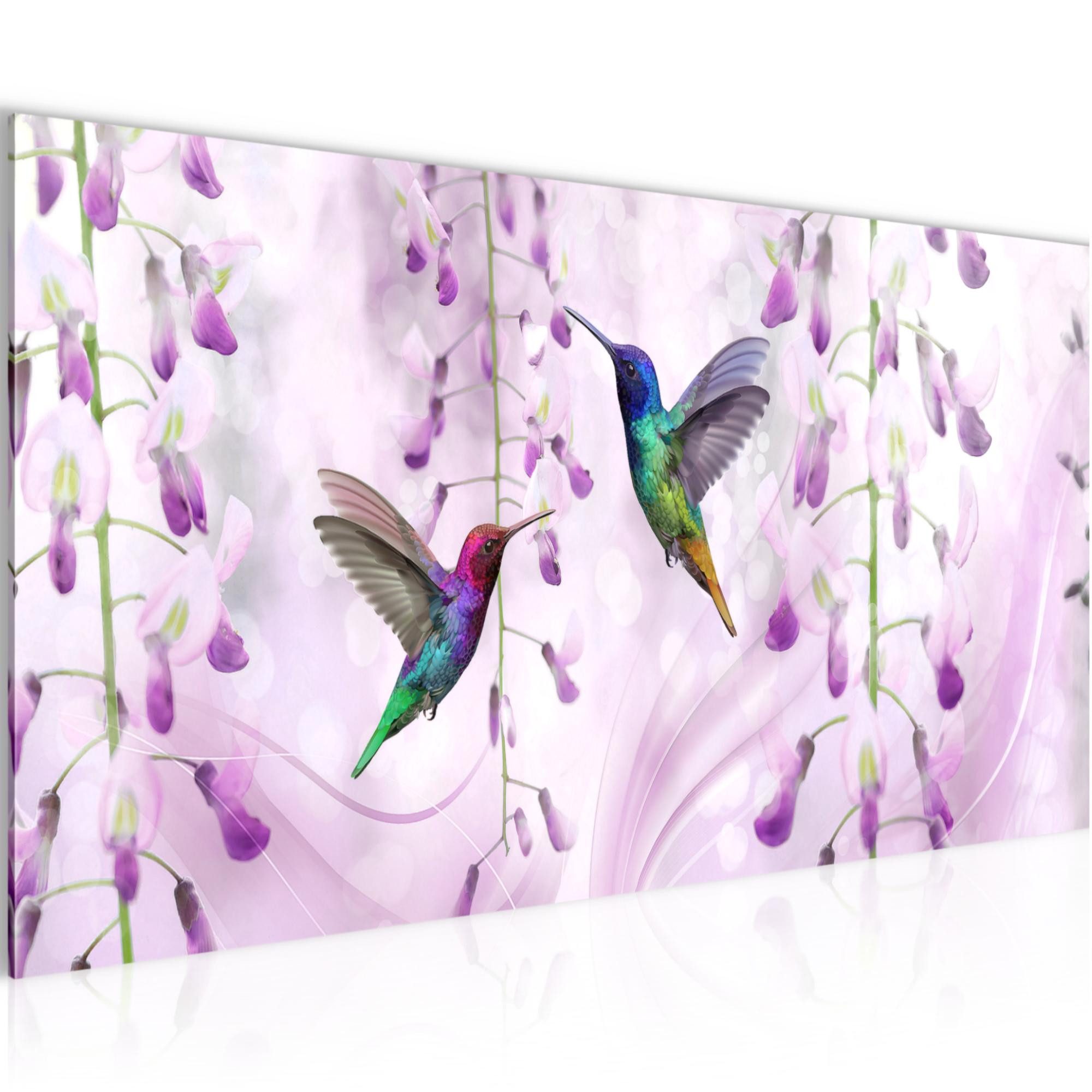 Runa Art Wandbild Blumen Vogel Modern Bild auf Vlies Leinwand Kolibri Abstrakt Rosa 0254, 100L x 40B cm