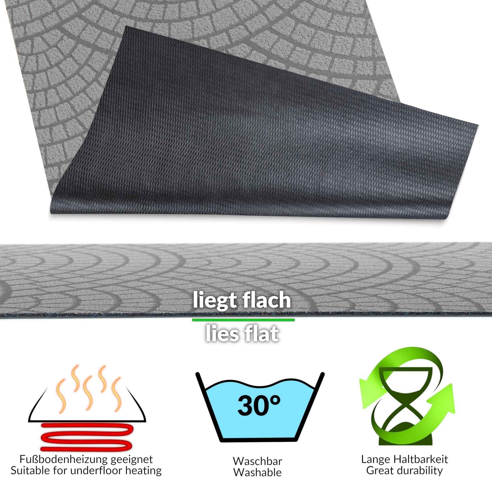 ANRO Küchenläufer Teppichläufer DAVIS Velours Läufer, Eckig, Höhe: 3 mm, Velour