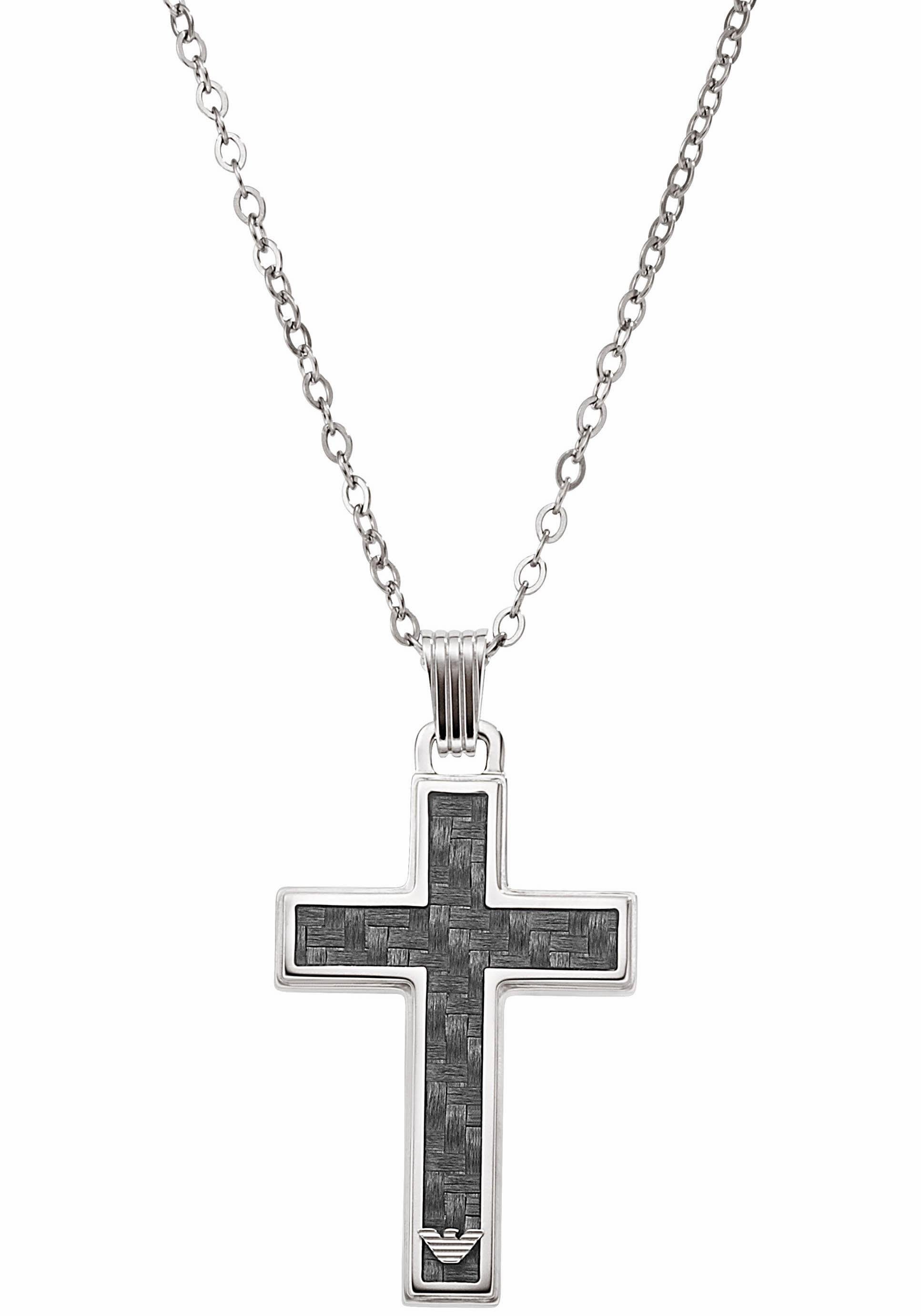 Emporio Armani Kette mit Anhänger Halskette Kreuz, EGS1705040, mit Carbon | Lange Ketten