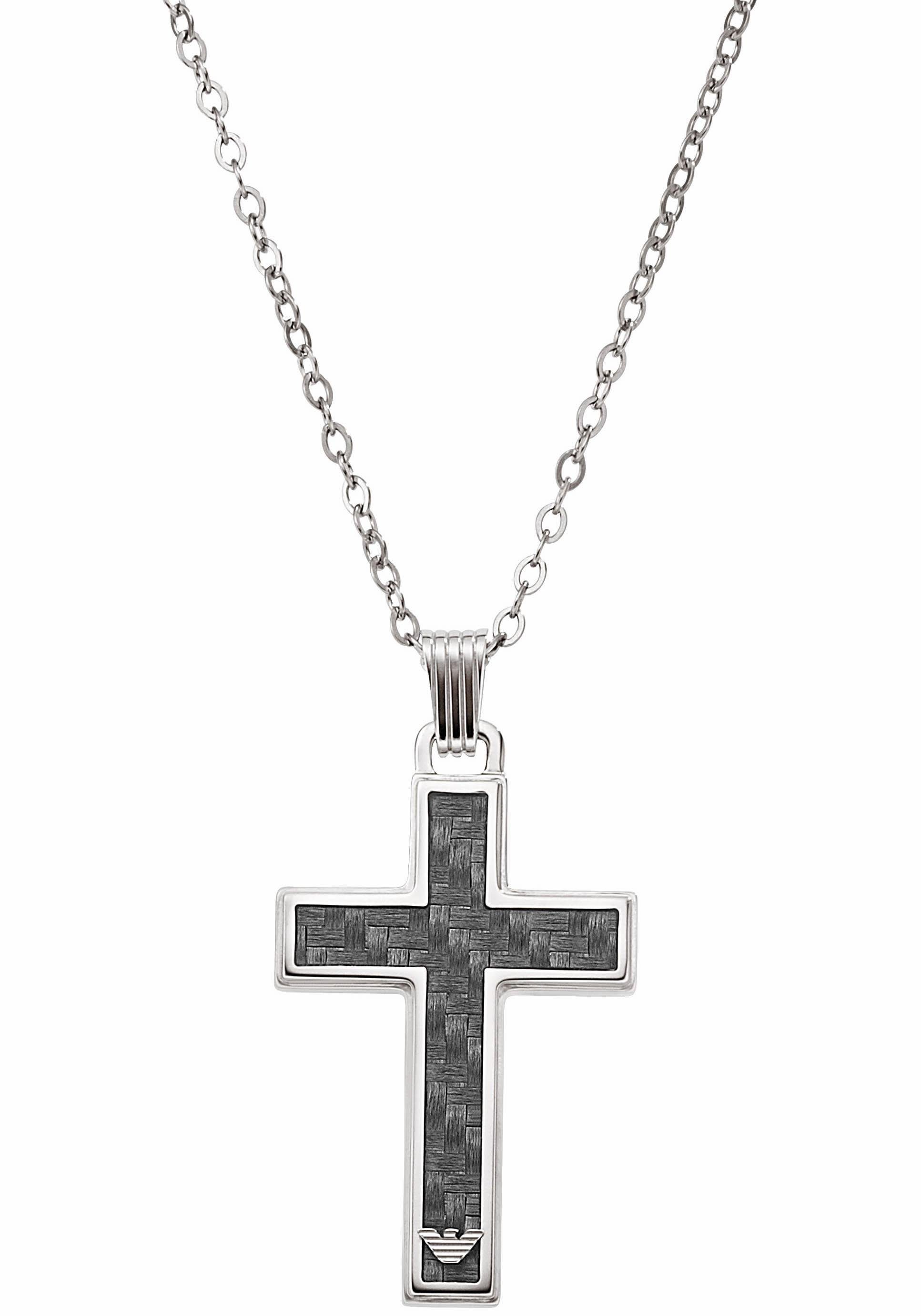 Emporio Armani Kette mit Anhänger Halskette Kreuz, EGS1705040, mit Carbon