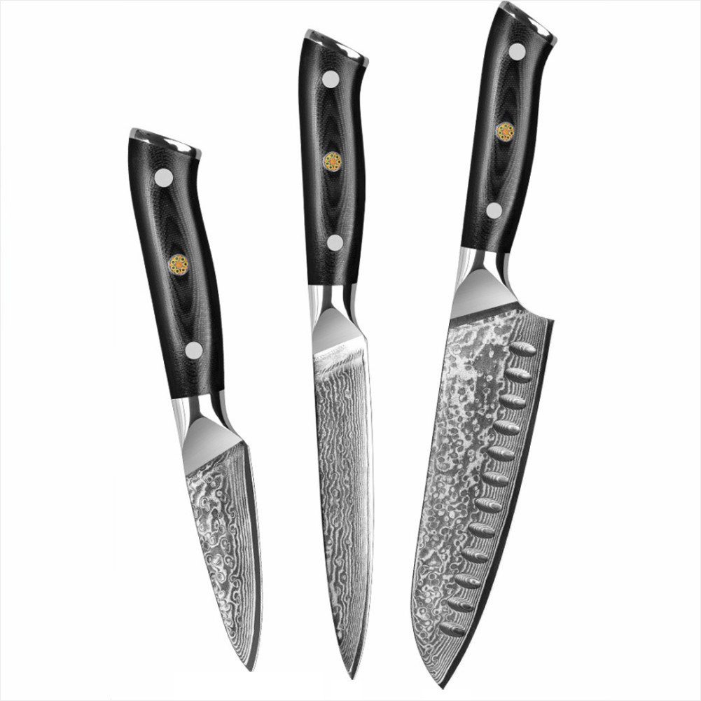 KingLux Messer-Set 3tlg.Damastmesser Küchenmesser Damaststahl Allezweckmesser (3-tlg)