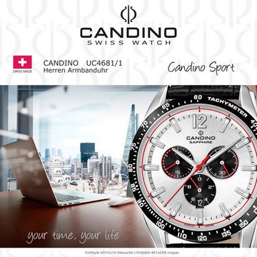 Candino Quarzuhr Candino Herren Quarzuhr Analog C4681/1, Herren Armbanduhr rund, Lederarmband schwarz, Sport