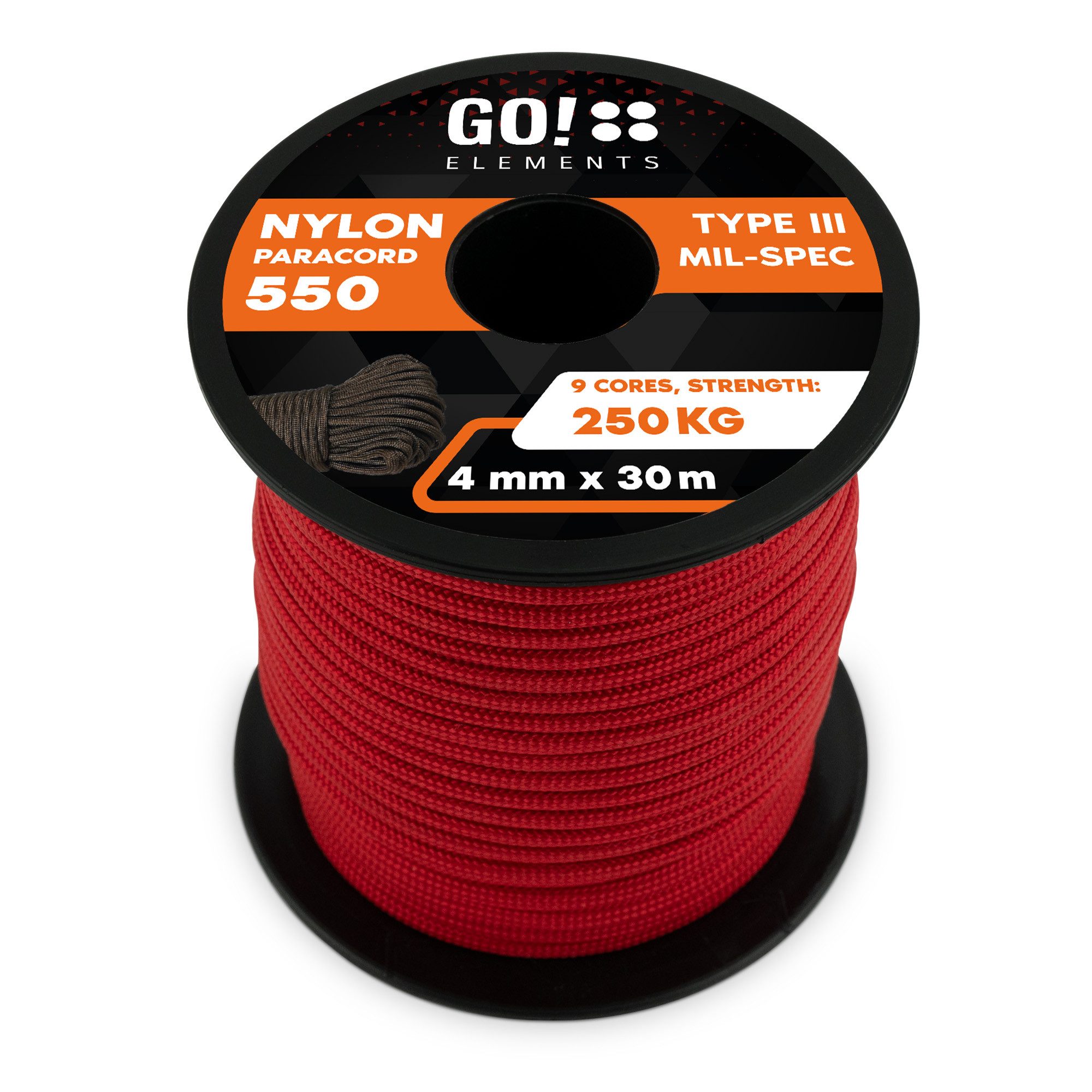 GO!elements Abspannleine Paracord 550 - 4mm, Paracord 550 aus reißfester Nylonschnur