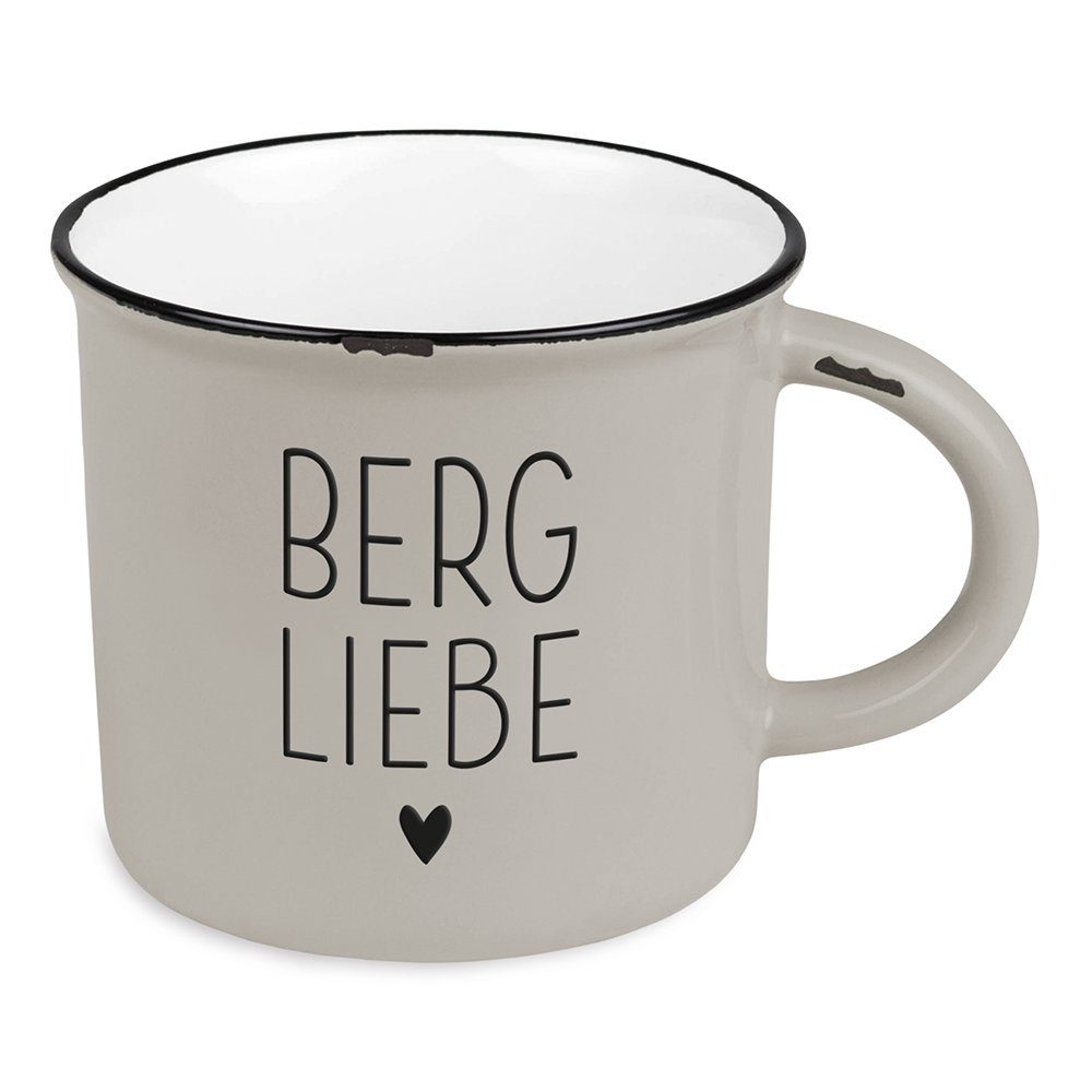 Keramik Tasse Emaille-Look im Bergliebe, Bergglück Vintage-Tasse Werkstatt Grafik