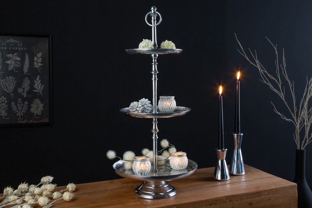 riess-ambiente Dekoetagere ORIENT 65cm silber (Einzelartikel, 1 St), Wohnzimmer · Metall · 3-stöckig · Accessoires · Hammerschlag · Deko