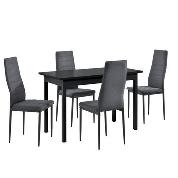 en.casa Essgruppe, (Set, 5-tlg., Esstisch mit 4 Stühlen), »Honningsvåg« Küchentisch schwarz 120x60 cm Polsterstuhl grau