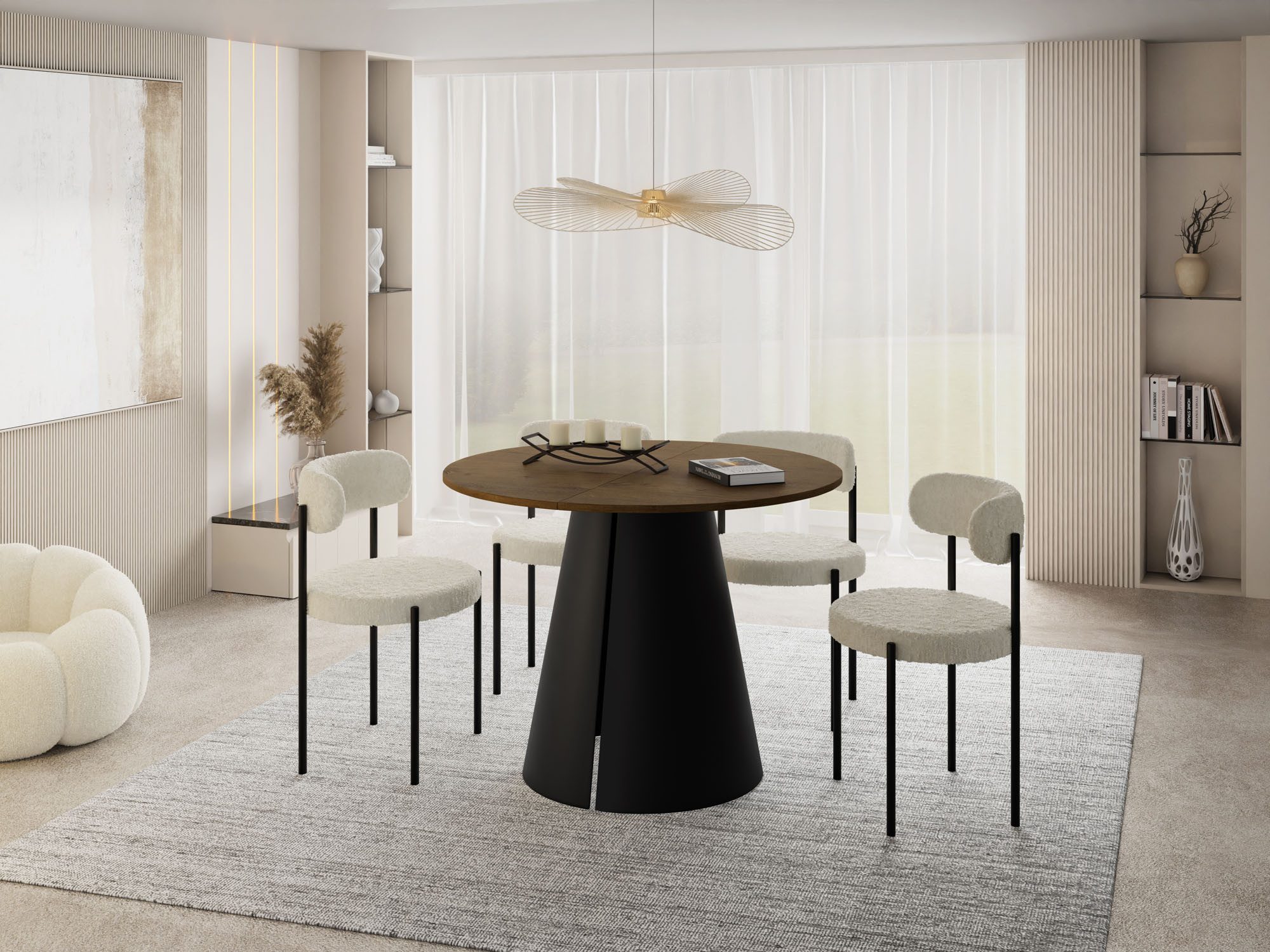 WFL GROUP Esstisch Lamio ausziehbar rund modern mit schwarzen Metallbeinen (MADE IN EU, erhältlich in 2 Größen – 100/120 cm, ausziehbar auf 180/200 cm), platzsparender Tisch für Küche, Esszimmer oder Wohnzimmer