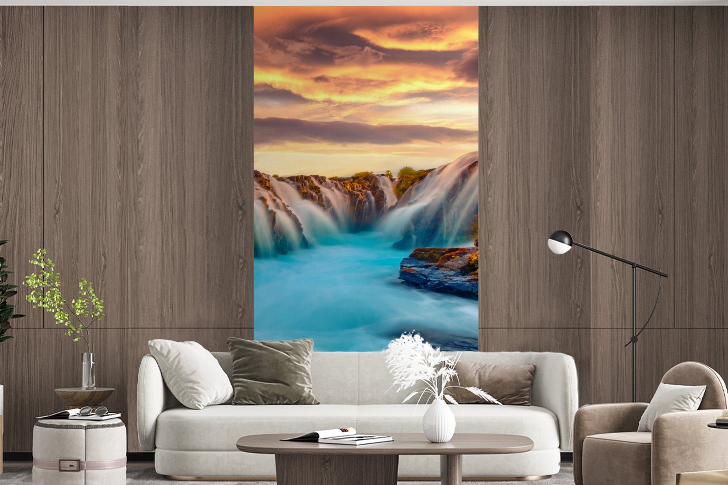 - Schlafzimmer St), (2 Natur, Matt, Wolken - bedruckt, Wasserfall für Wohnzimmer Vliestapete Landschaft - Küche, Fototapete MuchoWow Fototapete