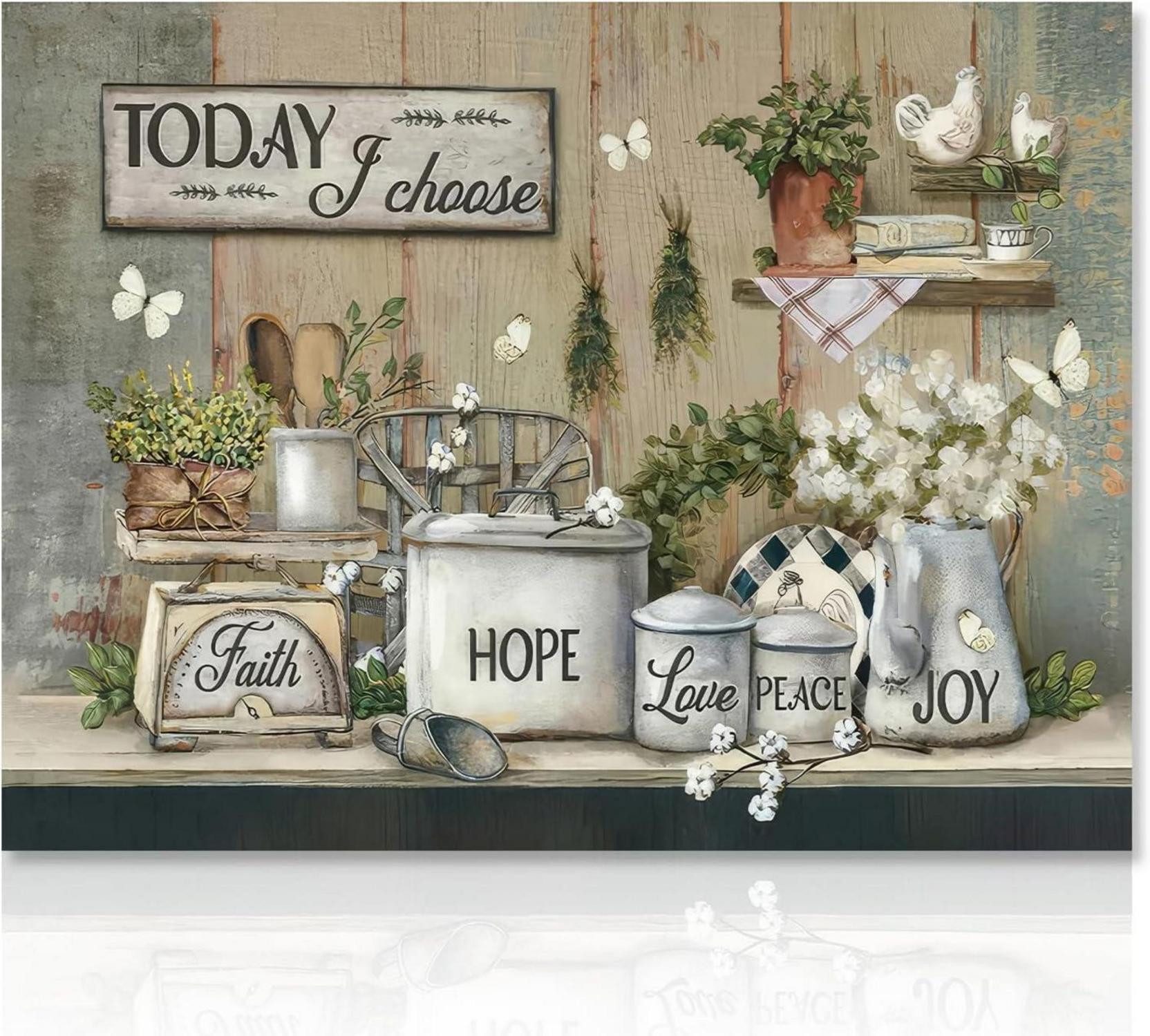 Dazzlewall Leinwandbild Rustikale Bauernhaus Küche Wandkunst Motivations-Le günstig online kaufen