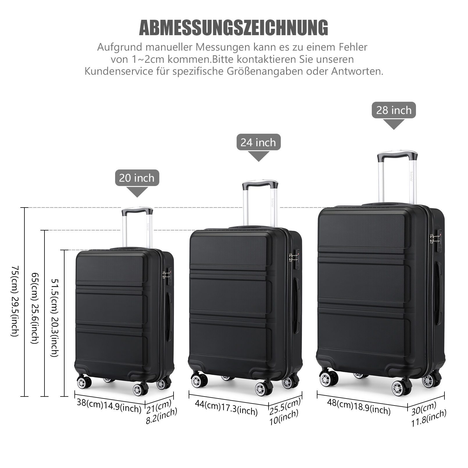 KONO Hartschalen-Trolley mit TSA-Schloss - Reisekoffer günstig online kaufen