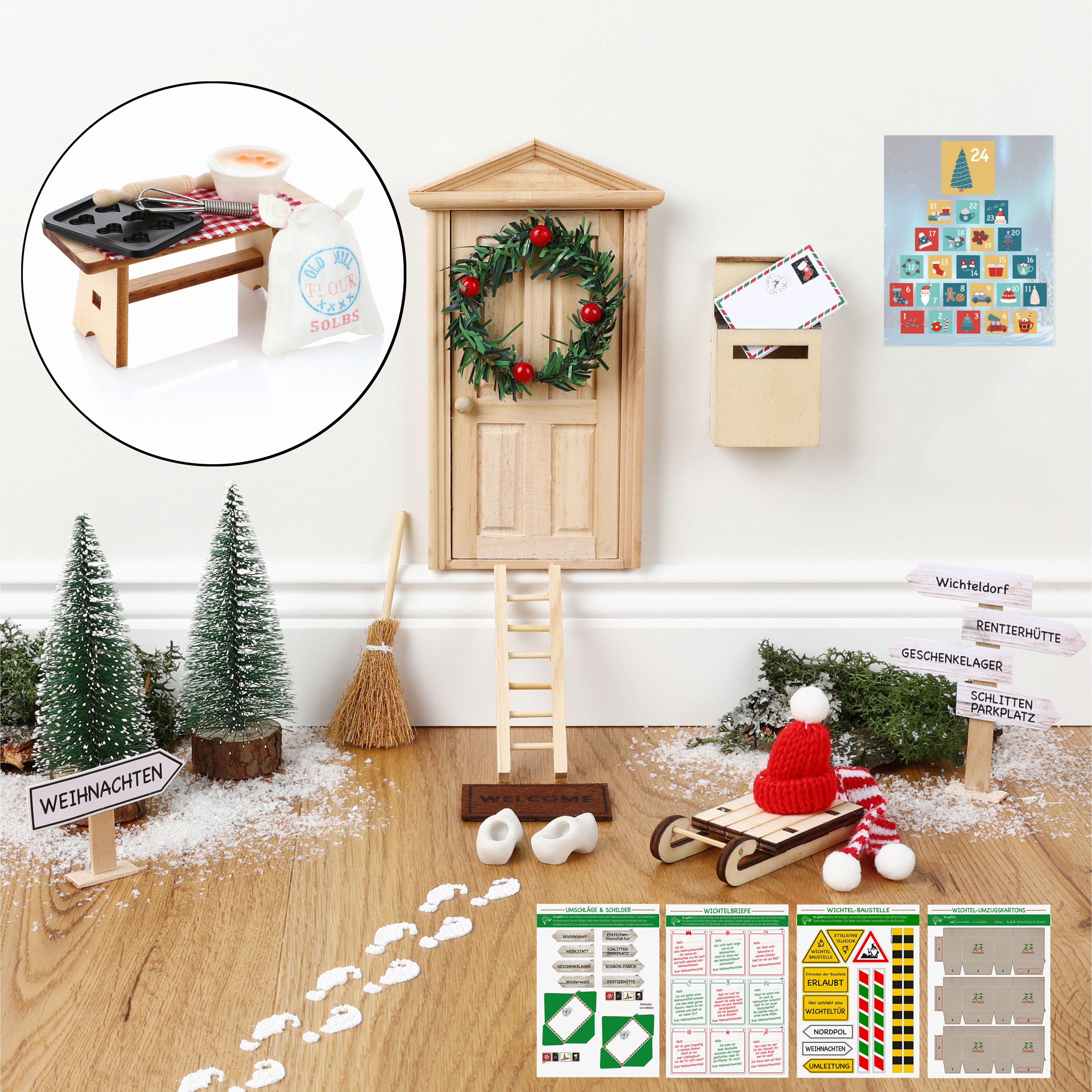 Nordstern DIY-Adventskalender Wichteltür-Set mit Wichtelbriefen, Baustelle uvm. (41-tlg), DIY-Dekoration