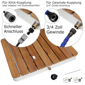 @tec Gartendusche MyGarden Aussendusche aus massivem Teakholz (1 St), Echtes Holz Bodendusche Outdoor Dusche mit Bodenplatte, eckig 70x55cm