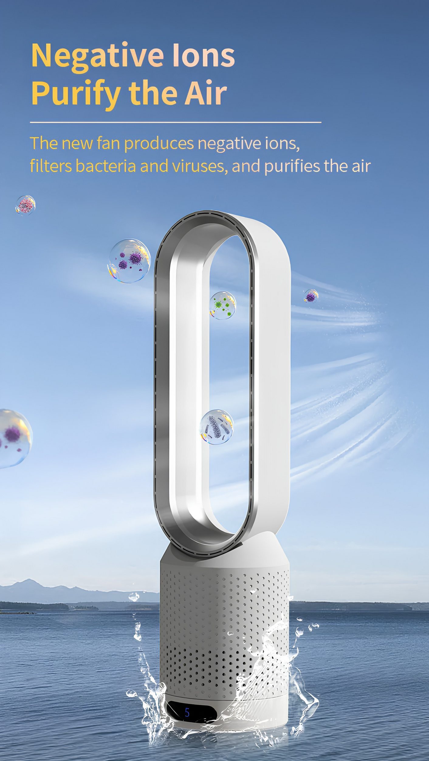 Athlix Bodenventilator Turmventilator Rotorloser Ventilator leise Kindersicher LED-Anzeige, 8 Geschwindigkeiten, nur 30 dB, 90° Luftzirkulation