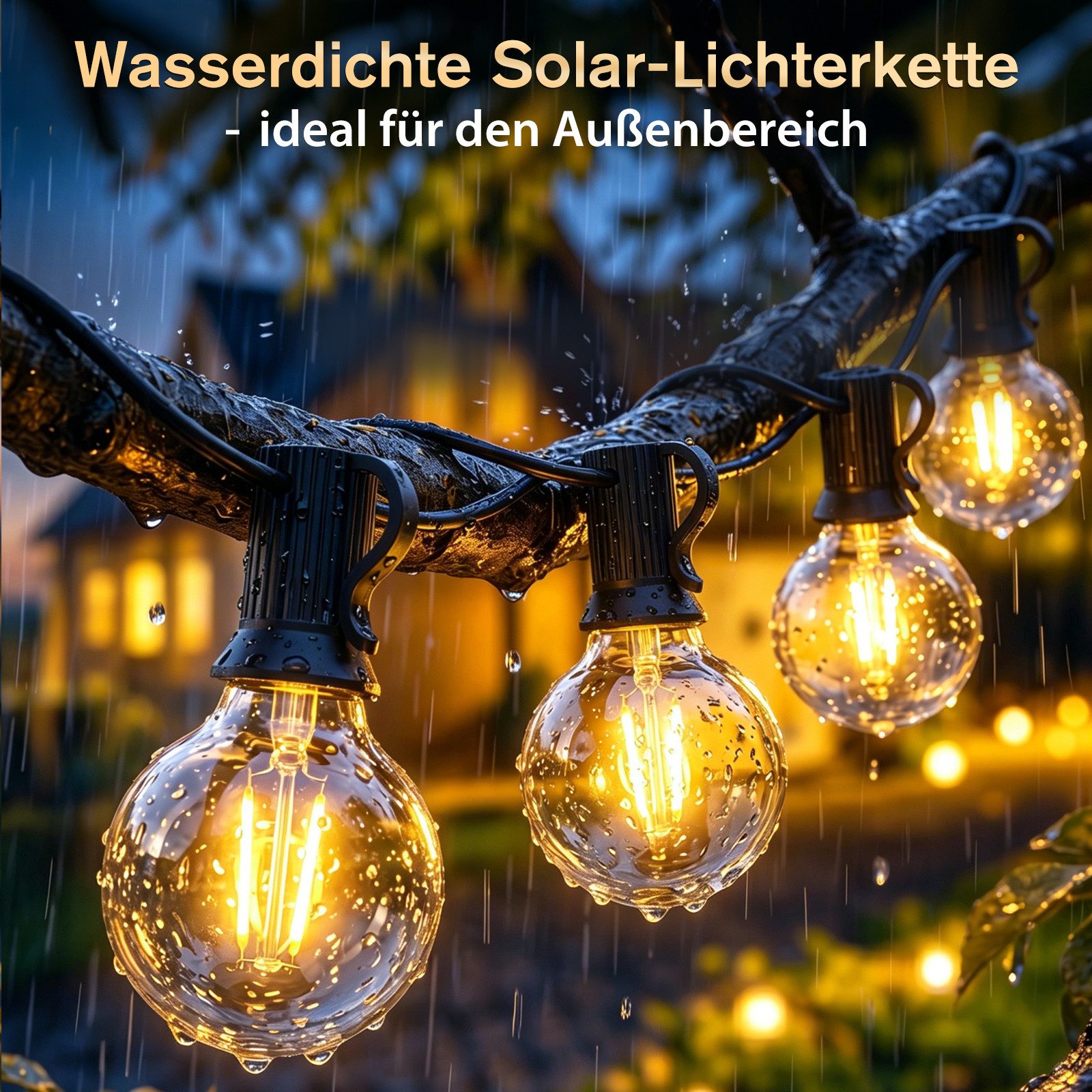 Salcar LED Solarleuchte Lichterkette Outdoor Solar 7-23M Gartenleuchten LED Lichterkette Außen, IP44 8 Modi 15,2m mit 20+1 G40 Glühbirnen Fernbedienung/Dimmbar/ – Bild 4 von 5