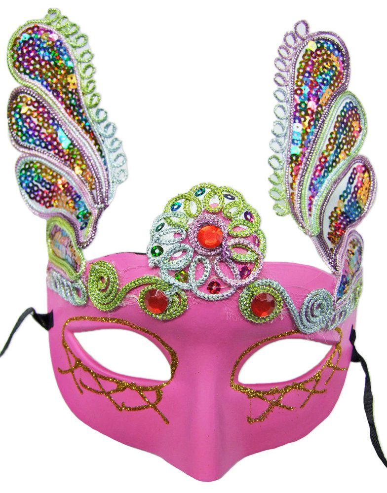 Das Kostümland Verkleidungsmaske Augenmaske Florenz mit bunten Pailletten Pink
