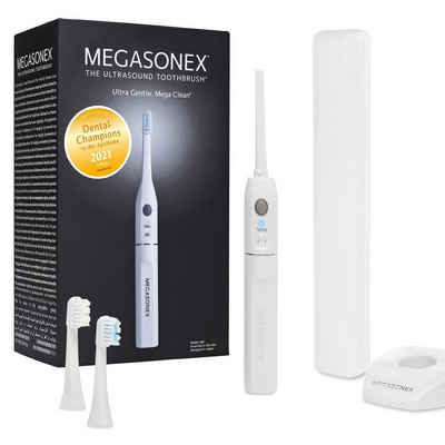 Megasonex Ultraschallzahnbürste M8, Aufsteckbürsten: 2 St., Elektrische Ultraschall-Zahnbürste mit Ladestation, 2 Bürstenköpfen (soft & medium) & Reiseetui